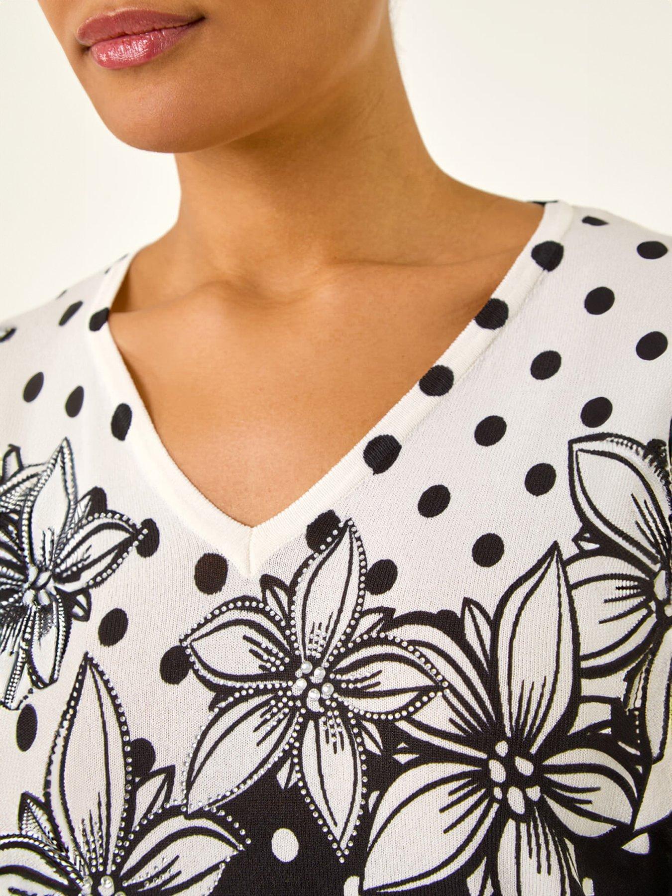 Image 5 of 5 of Roman Polka Dot Floral Knit Top