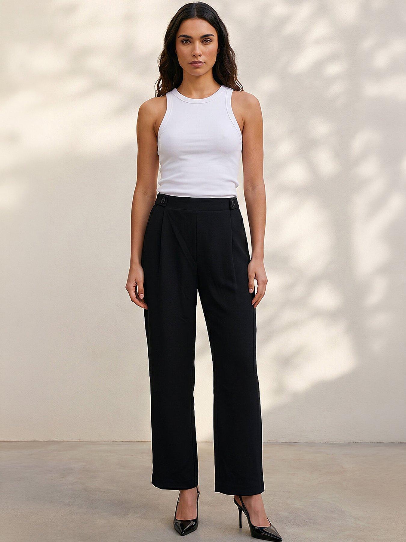 Roman Pleated Wide Leg Buttoned Trouser