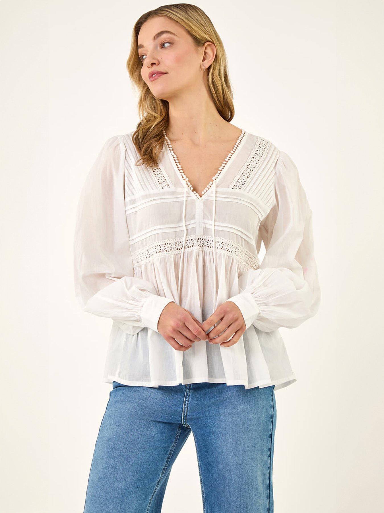 Image 1 of 5 of Roman Dusk Cotton Lace Pintuck Top