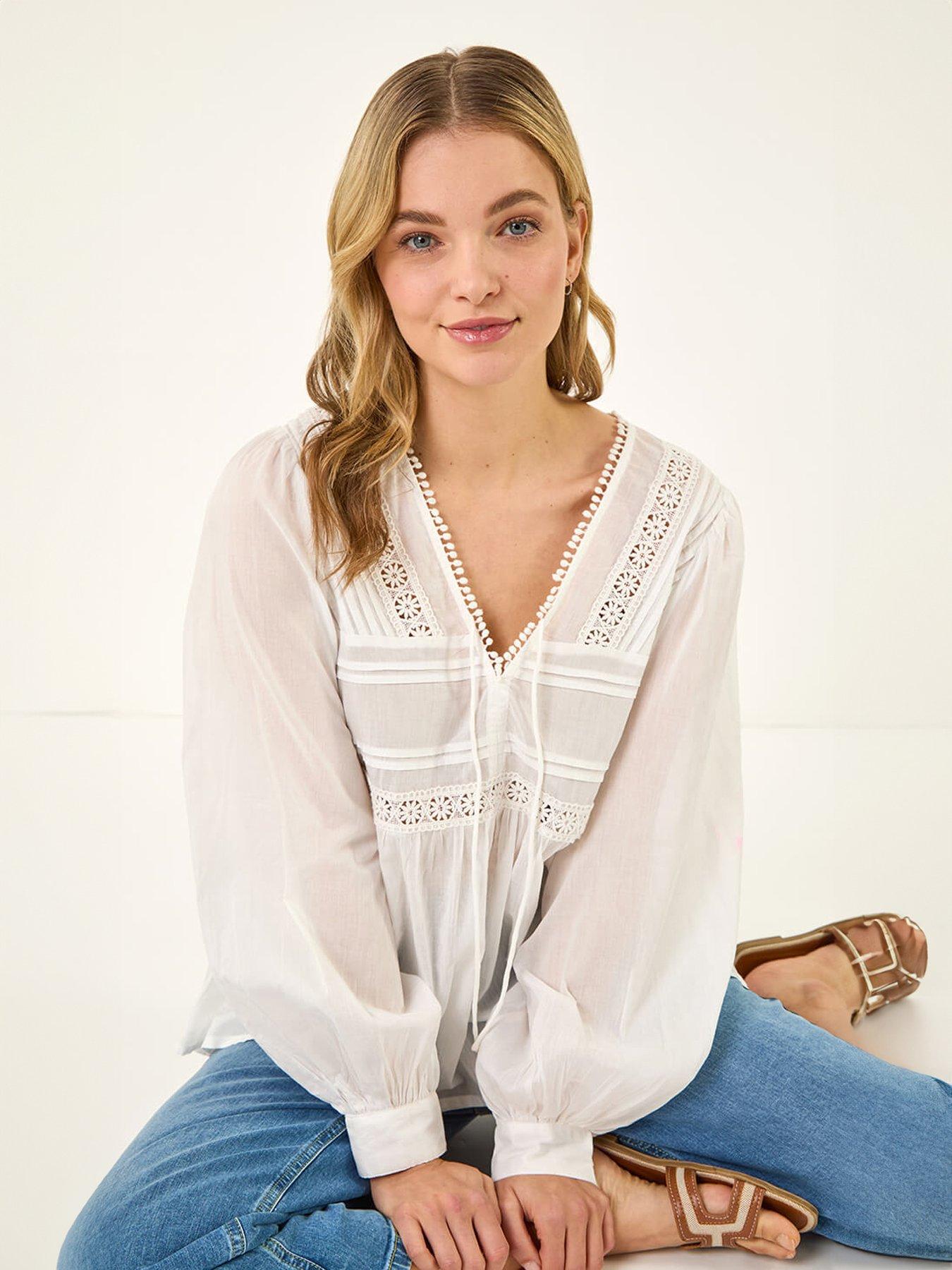 Image 4 of 5 of Roman Dusk Cotton Lace Pintuck Top