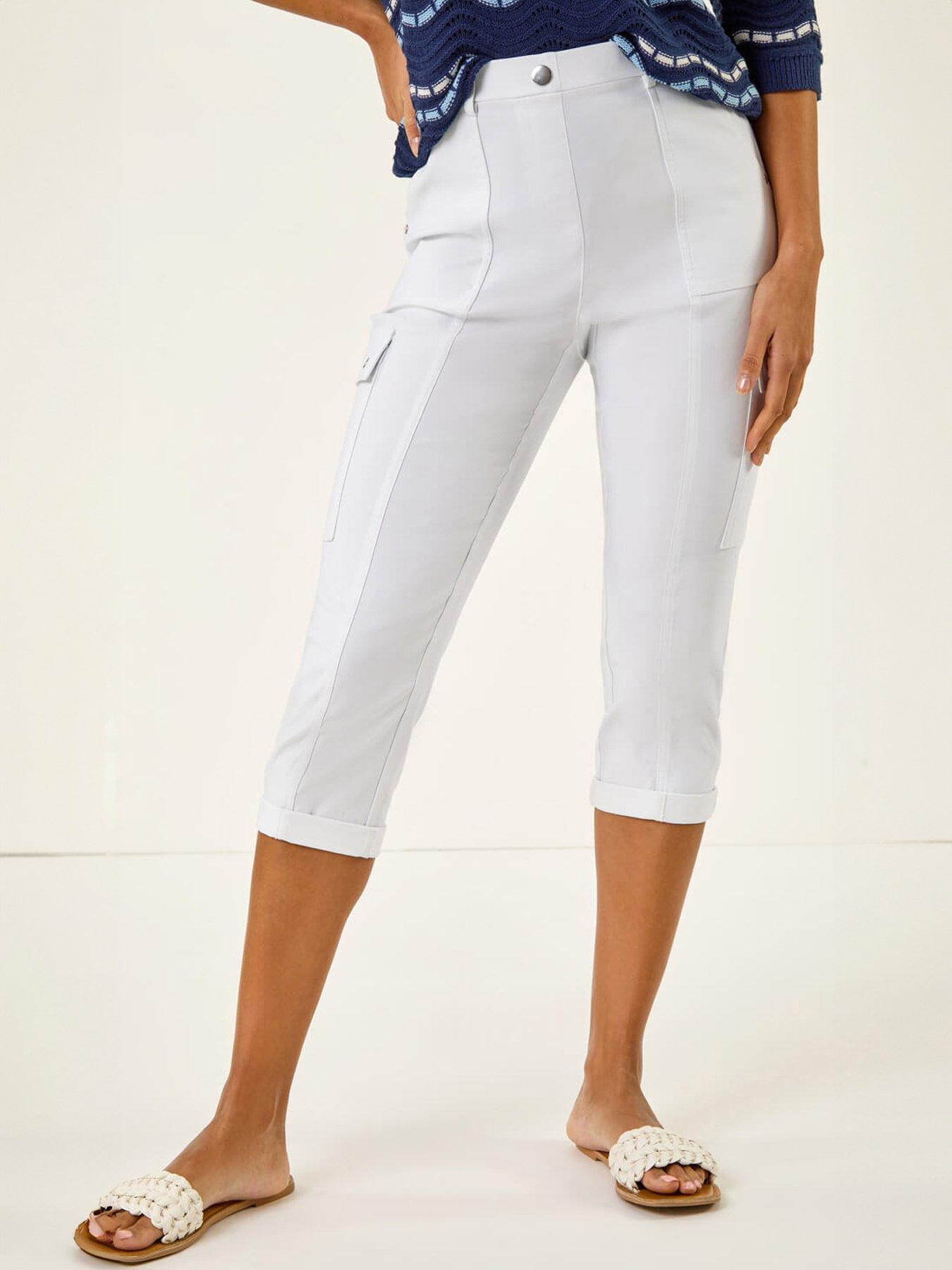 Roman Cropped Cargo Stretch Trouser, White, Size 10, Women