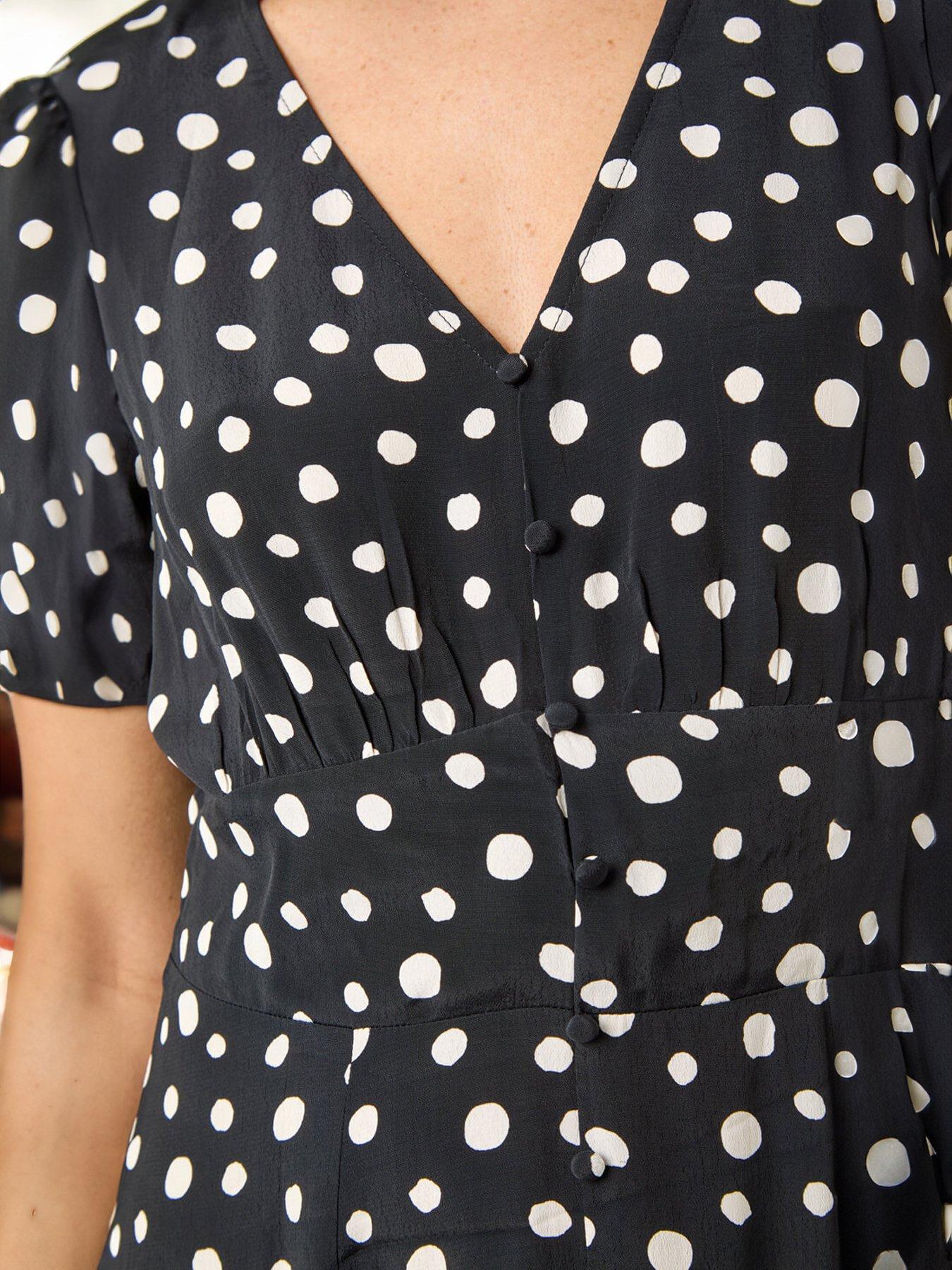 Image 5 of 5 of Roman Polka Dot Ruched Sleeve Midi Dress