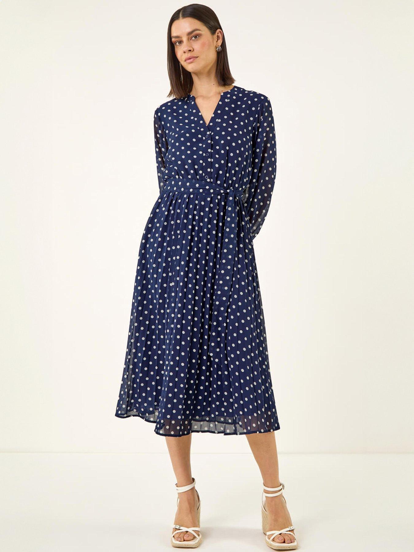 Roman Spot Print Pleated Midi Dress