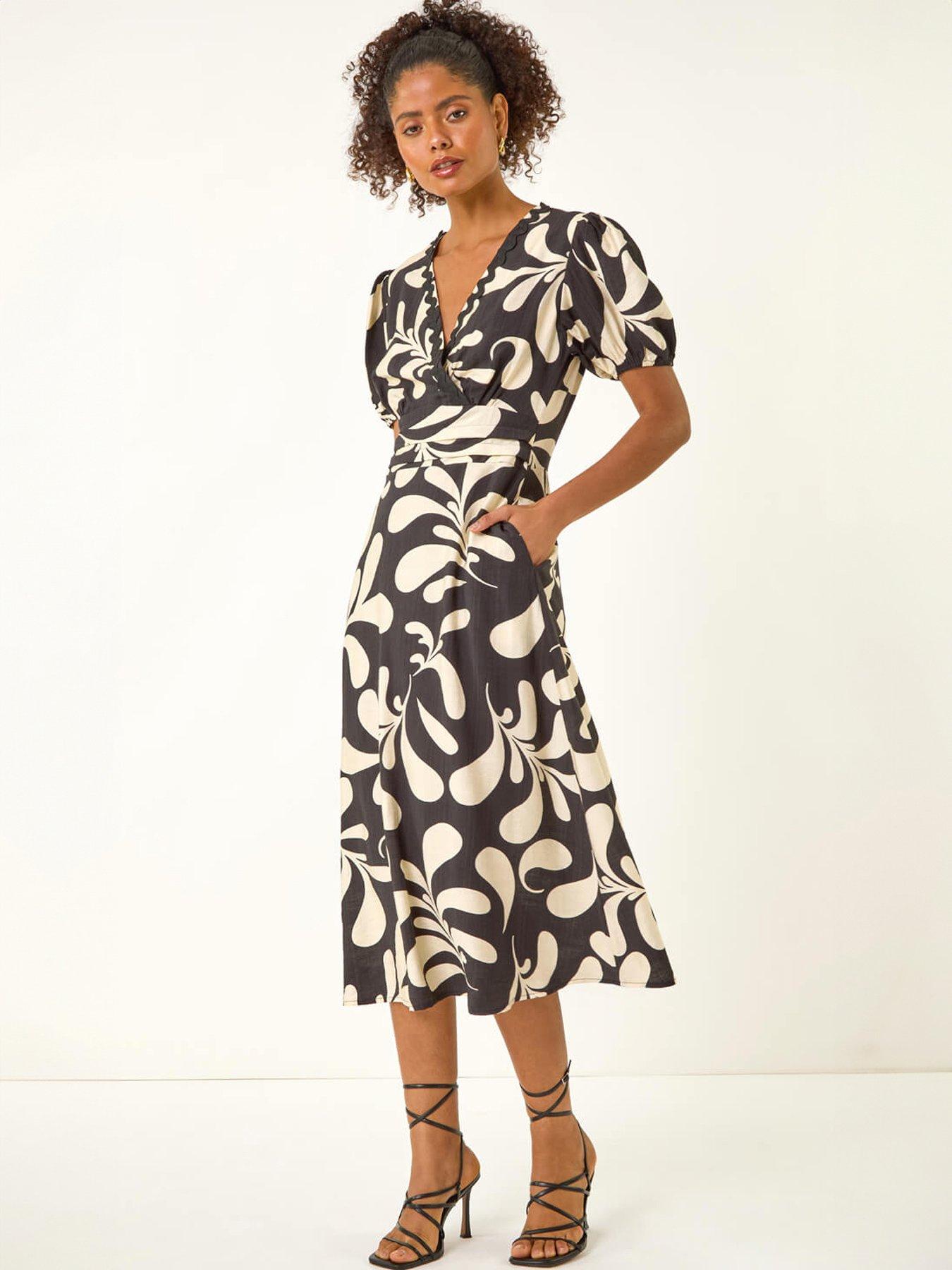 Roman Dusk Swirl Print Puff Sleeve Dress