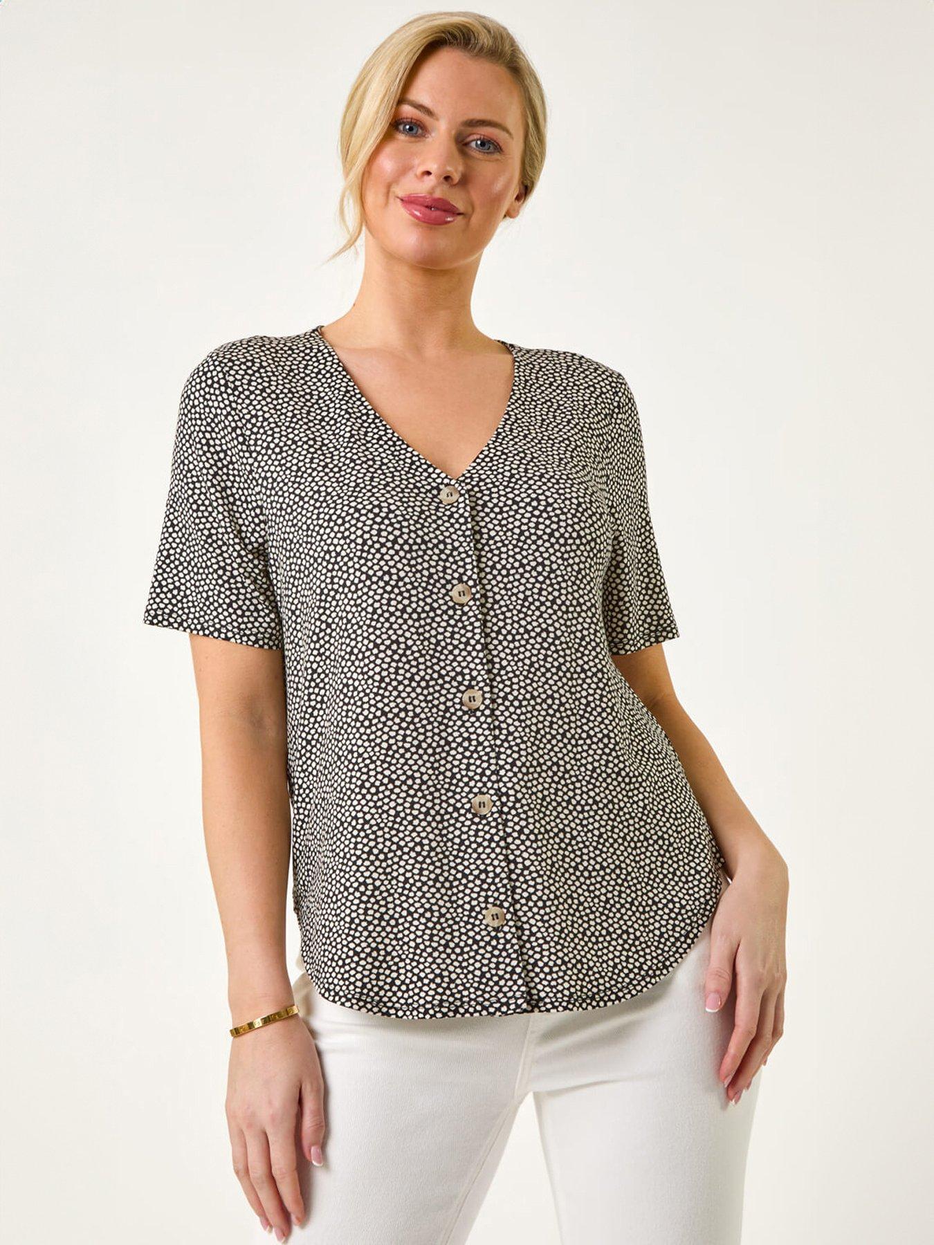 Roman Petite Spot V-Neck Stretch Blouse