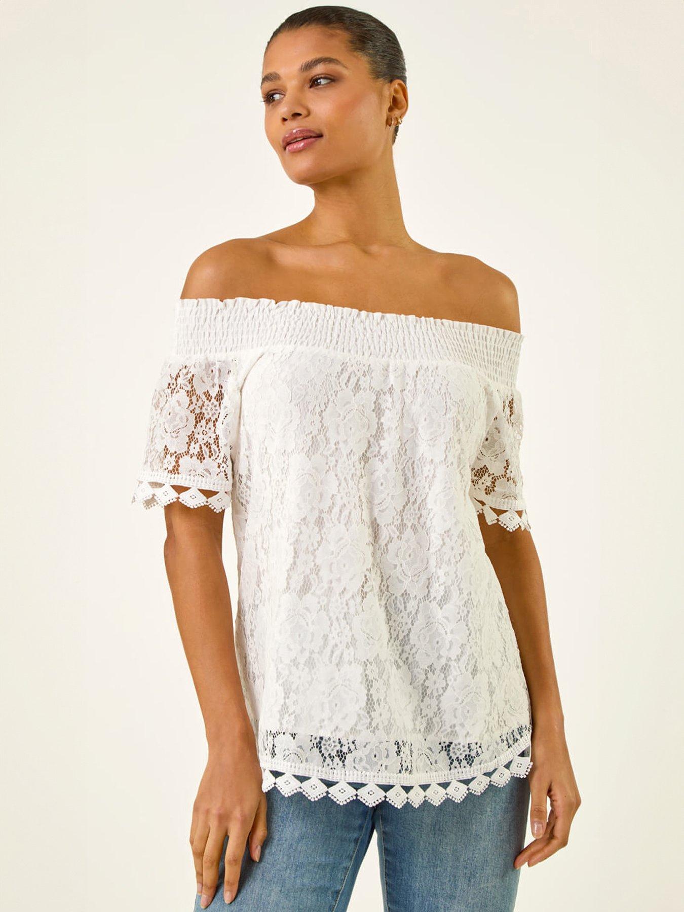 Roman Lace Detail Bardot Top
