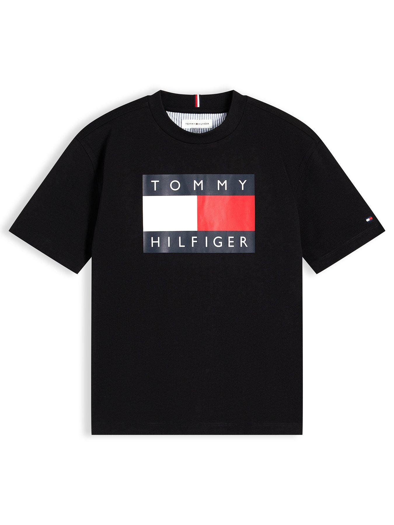 Tommy Hilfiger Boys Heritage Printed Flag Short Sleeve T-Shirt, Black, Size 12 Years