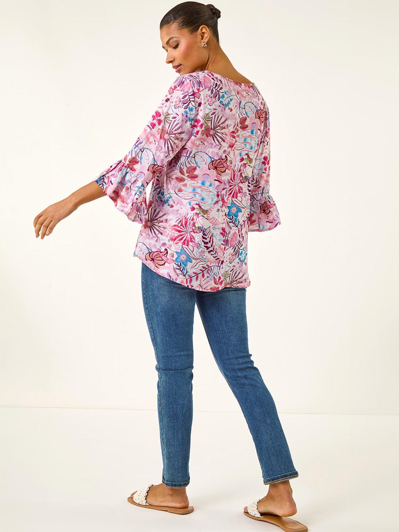 Image 2 of 5 of Roman Floral Flare Sleeve Top