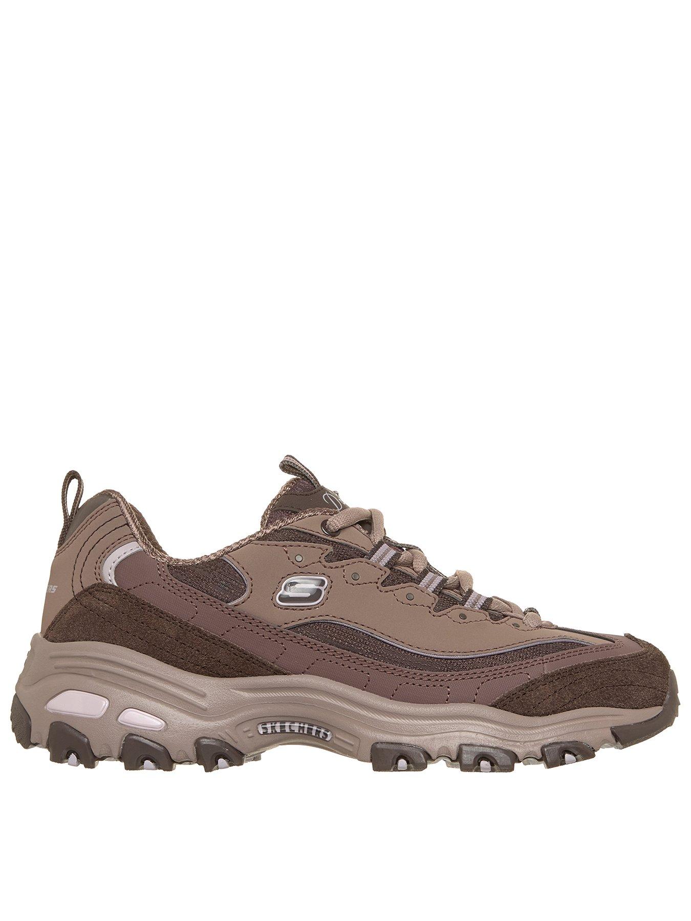 Image 1 of 6 of Skechers D'Lites Layered Quarter Webbing Eyelet Mesh Trainers - Brown