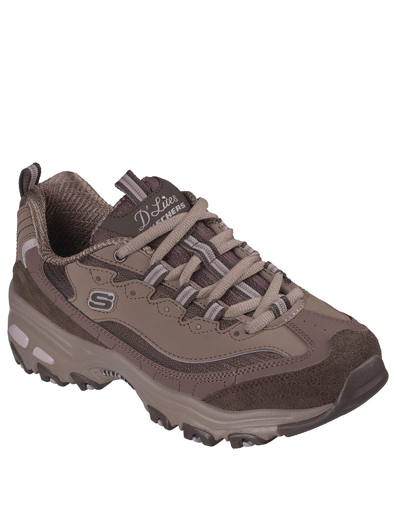 Image 2 of 6 of Skechers D'Lites Layered Quarter Webbing Eyelet Mesh Trainers - Brown