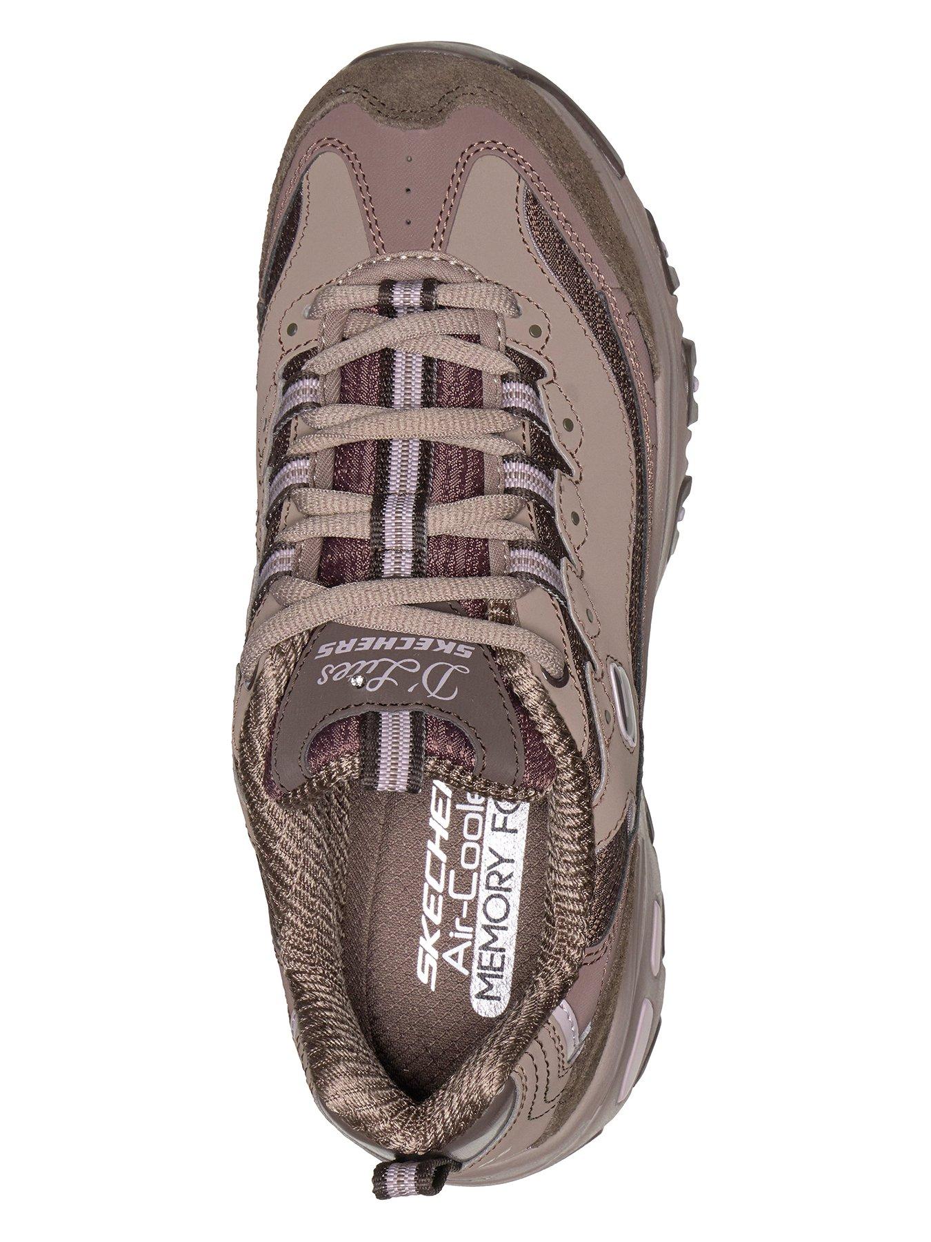 Image 3 of 6 of Skechers D'Lites Layered Quarter Webbing Eyelet Mesh Trainers - Brown