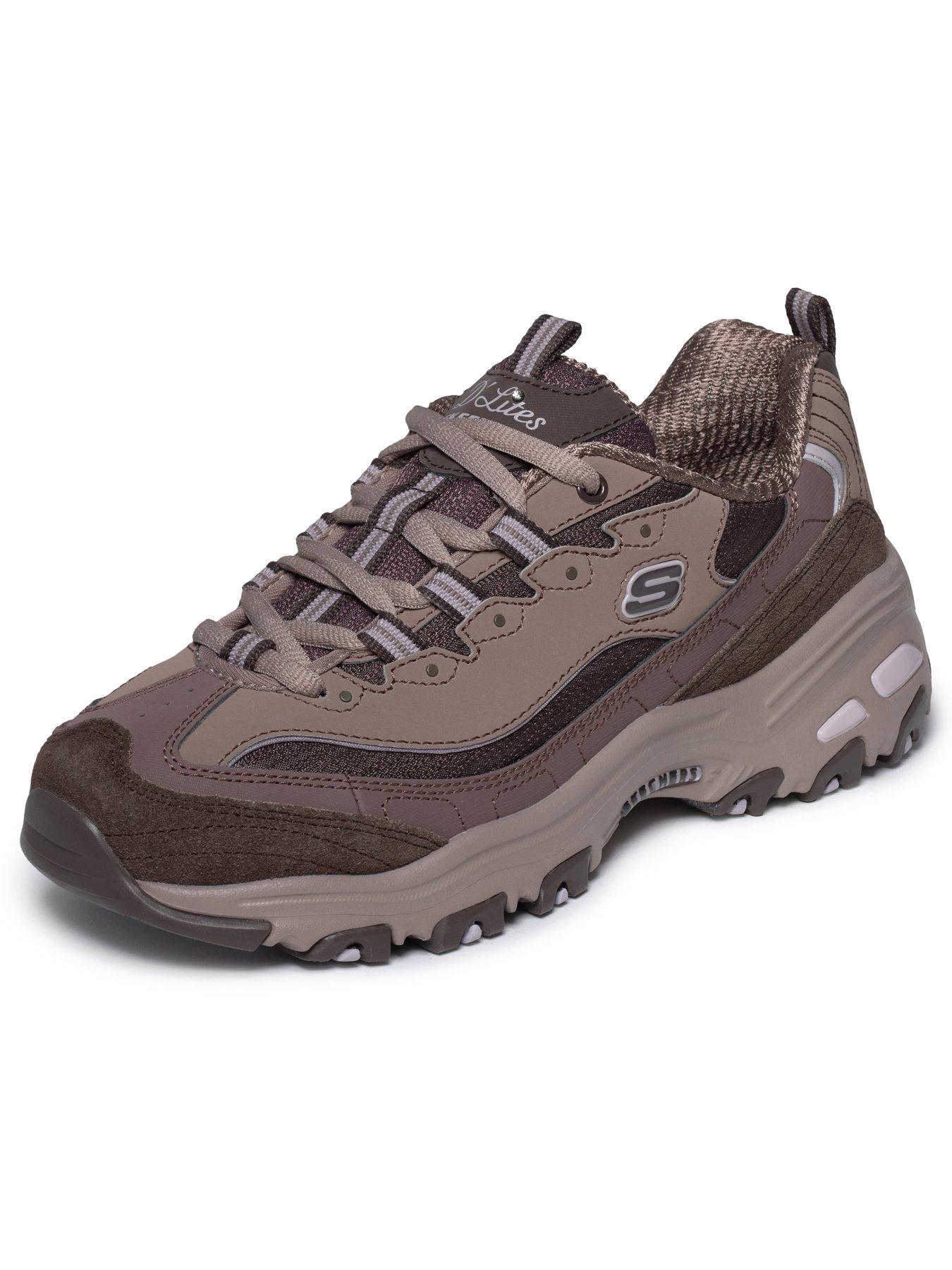 Image 5 of 6 of Skechers D'Lites Layered Quarter Webbing Eyelet Mesh Trainers - Brown