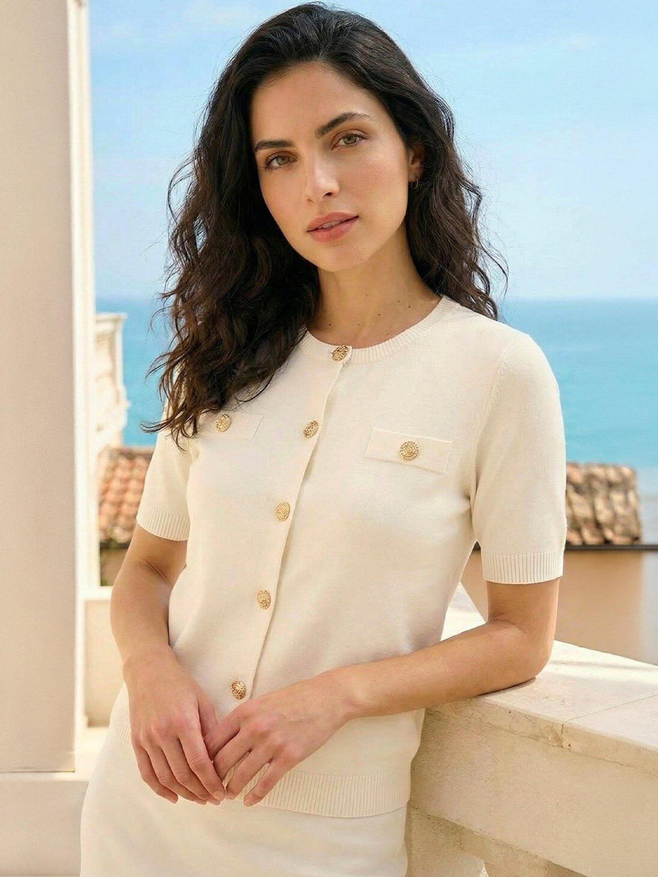 Image 1 of 5 of Roman Dusk Buttoned Knit Top