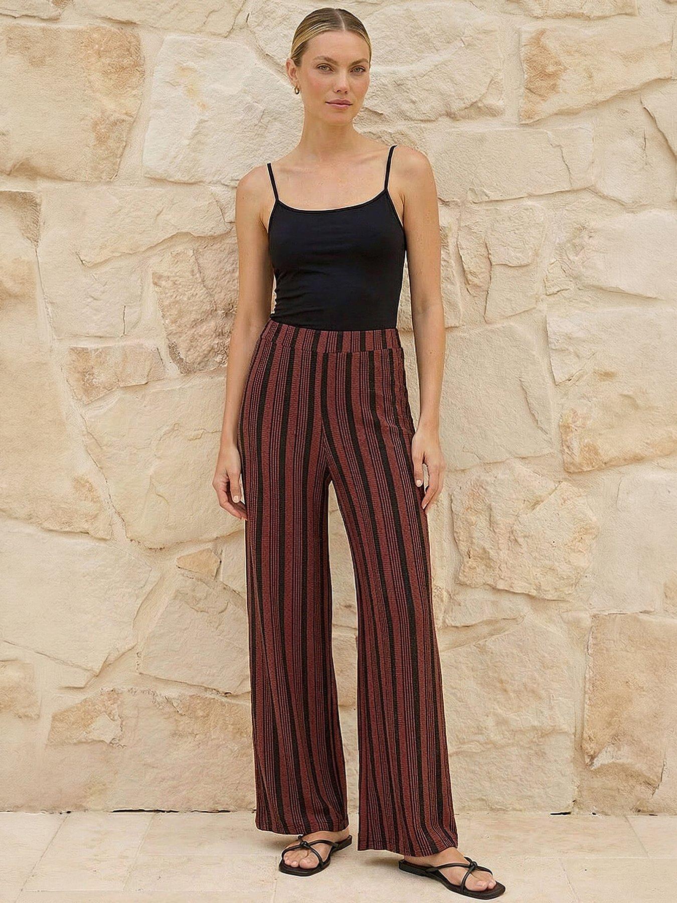 Roman Texture Stripe Stretch Trouser, Brown, Size 14, Women