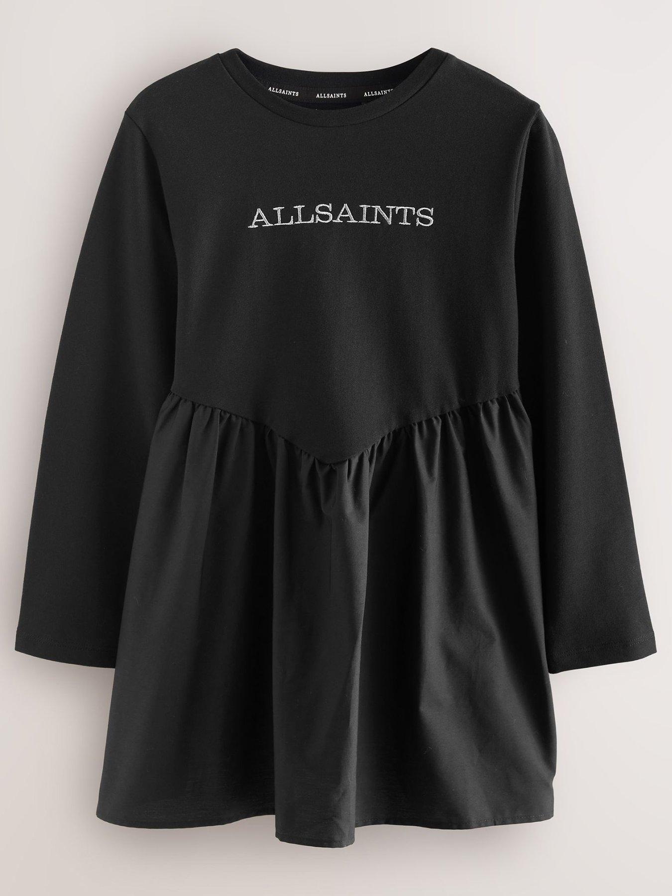 Image 2 of 7 of smALLSAINTS Older Girls Logo Chevron Long Sleeve T-Shirt Dress - Black