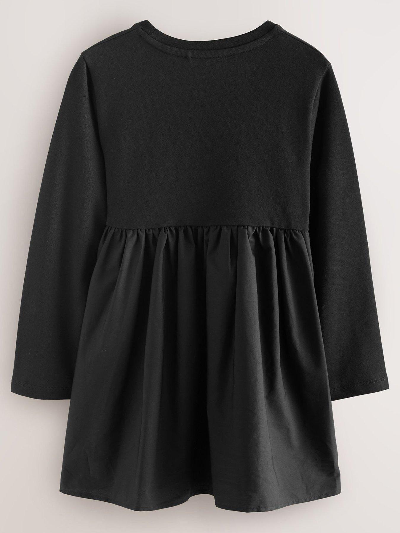 Image 3 of 7 of smALLSAINTS Older Girls Logo Chevron Long Sleeve T-Shirt Dress - Black