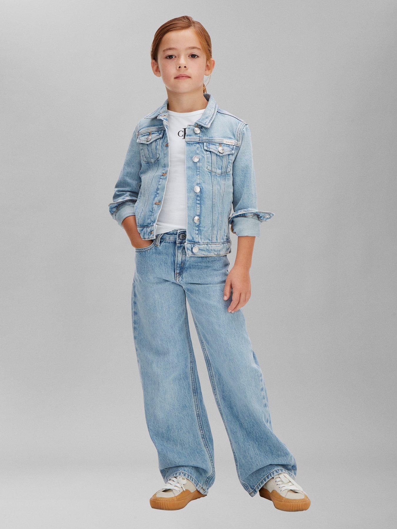 Calvin Klein Jeans Girls High Rise Wide Leg Jeans & Blue Wash, Blue, Size Age: 14 Years
