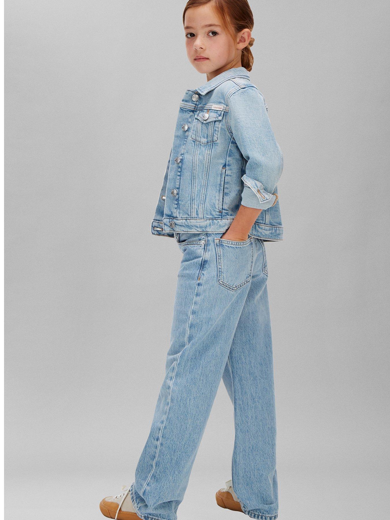 Image 3 of 4 of Calvin Klein Jeans Girls High Rise Wide Leg Jeans &nbsp;Blue Wash