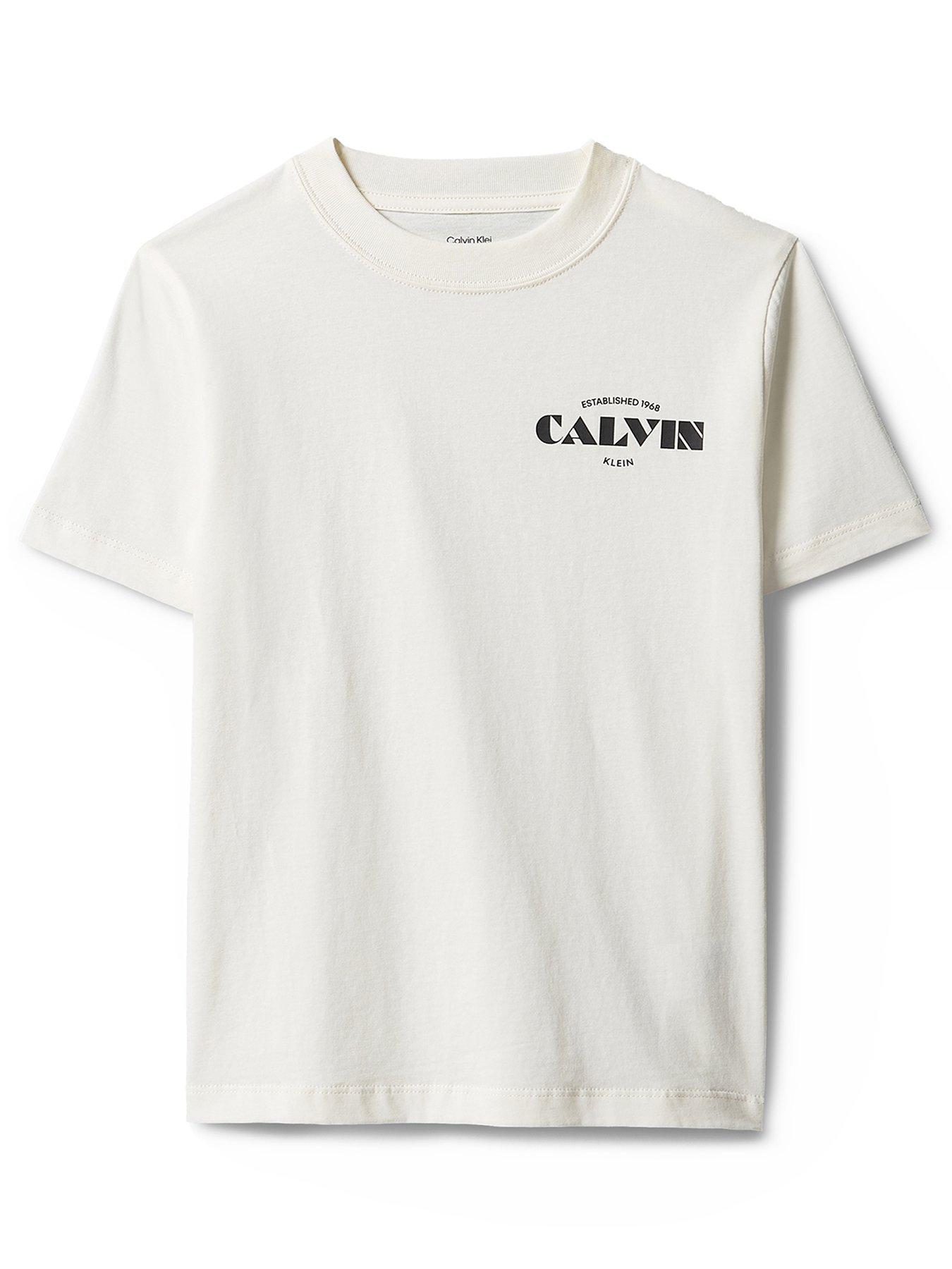 Calvin Klein Jeans Boys Small Chest Print Logo Short Sleeve T-Shirt - White