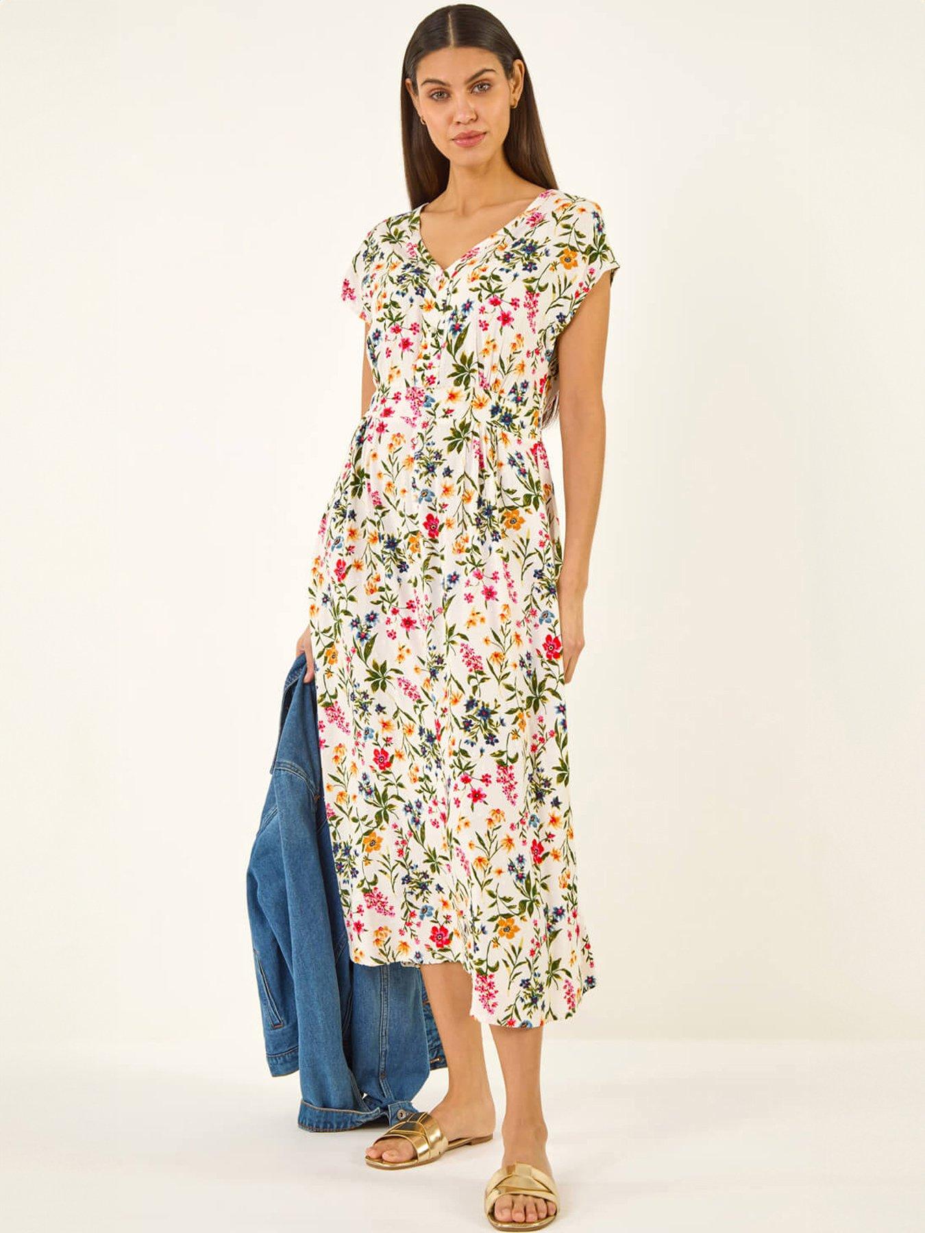 Roman Floral Print Textured Midi Dress