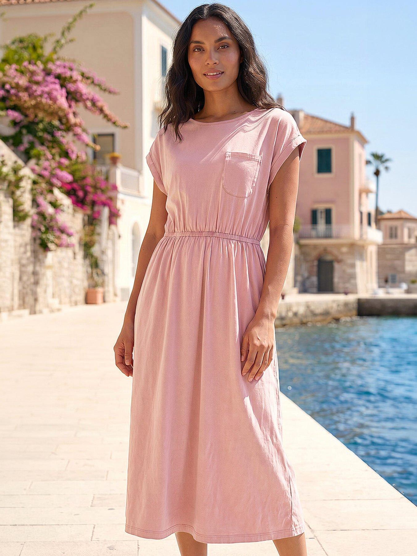 Roman T-shirt Pocket Detail Midi Dress, Pink, Size 20, Women