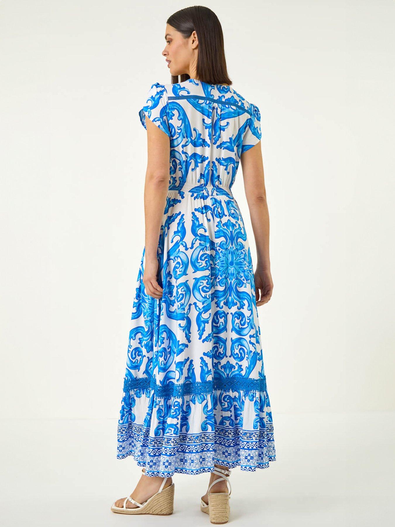 Image 2 of 5 of Roman Border Print Button Midi Dress