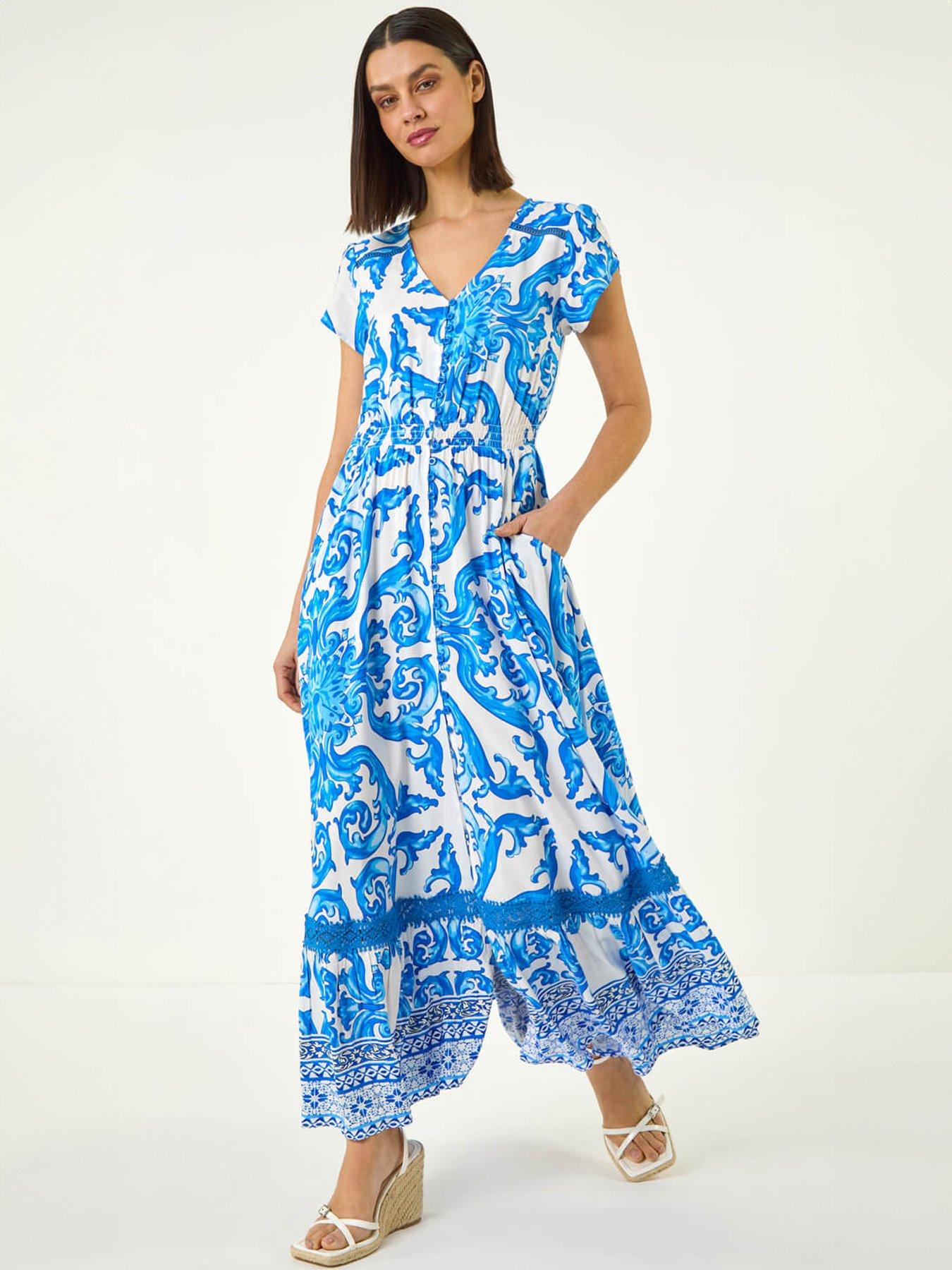 Image 3 of 5 of Roman Border Print Button Midi Dress