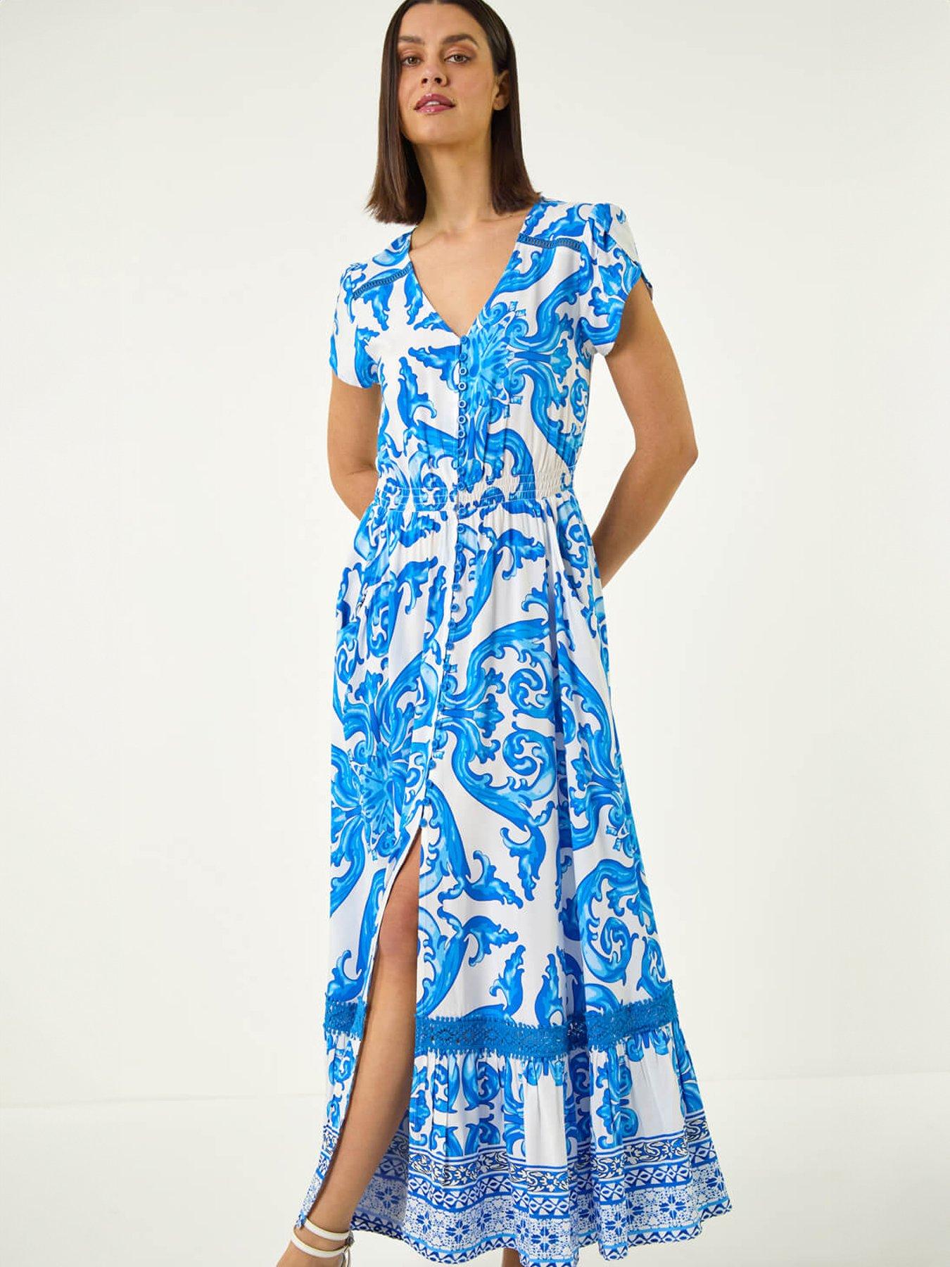 Image 4 of 5 of Roman Border Print Button Midi Dress