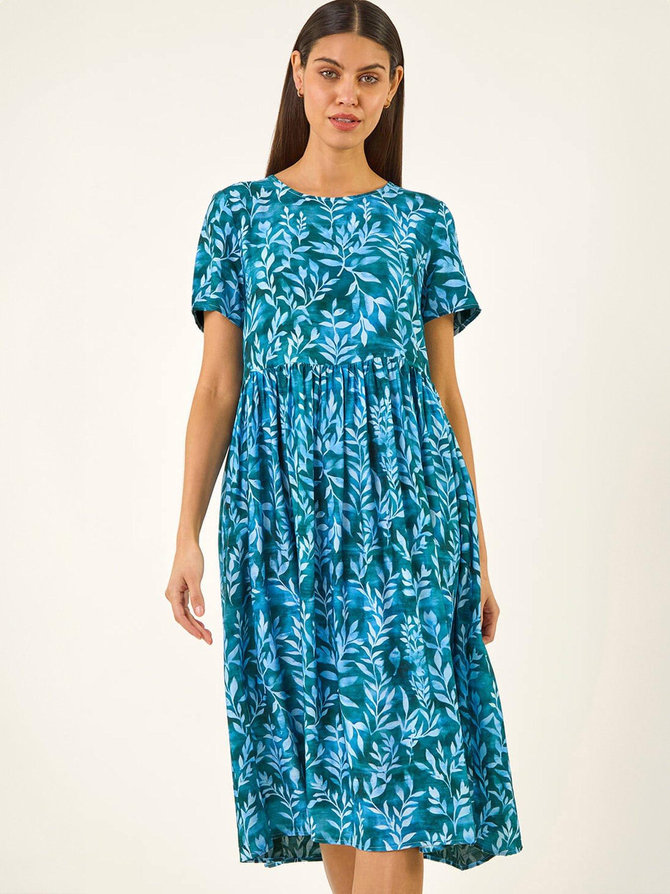 Roman Leaf Print Smock Midi Dress