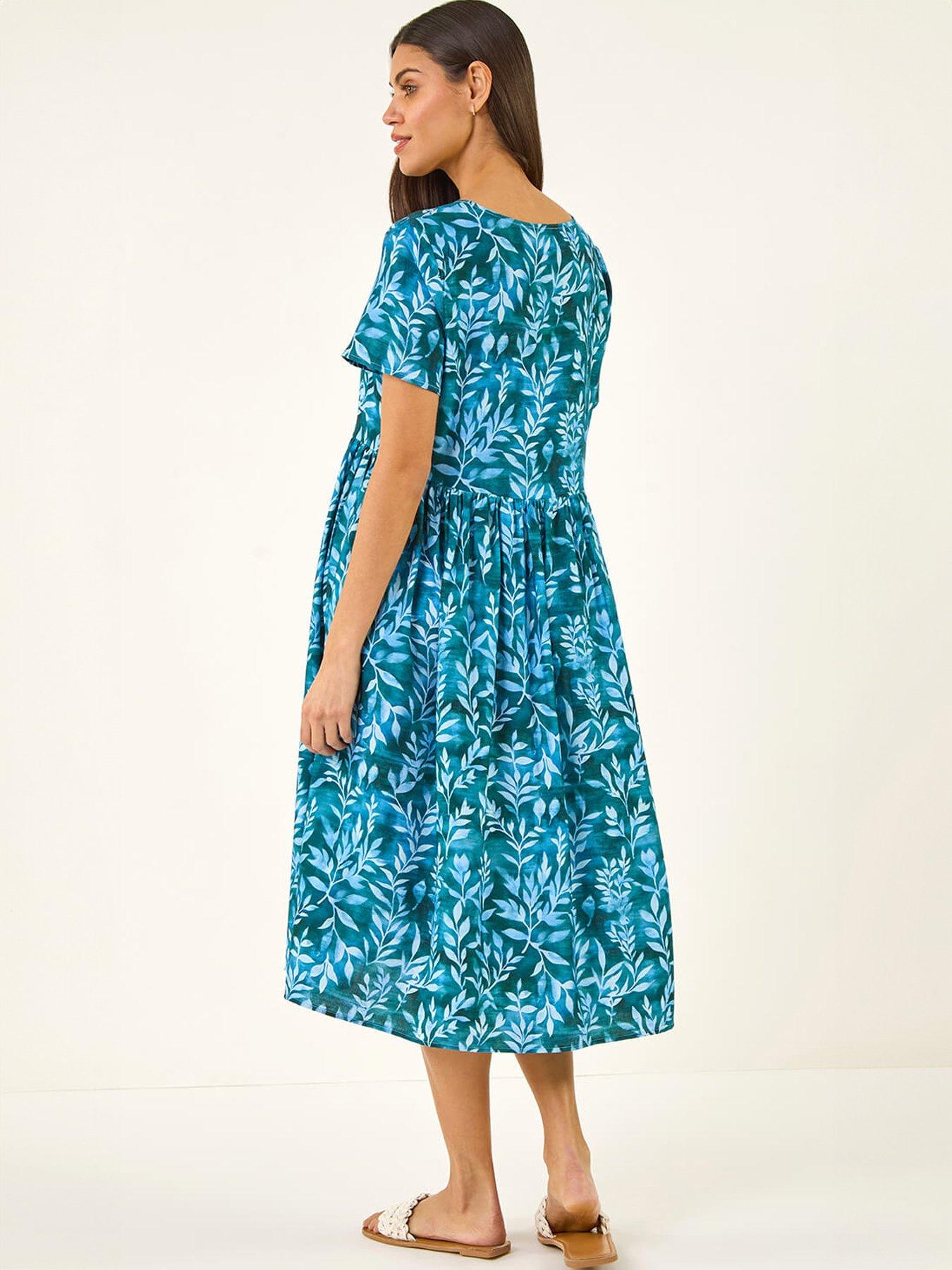 Image 2 of 5 of Roman Leaf Print Smock Midi Dress