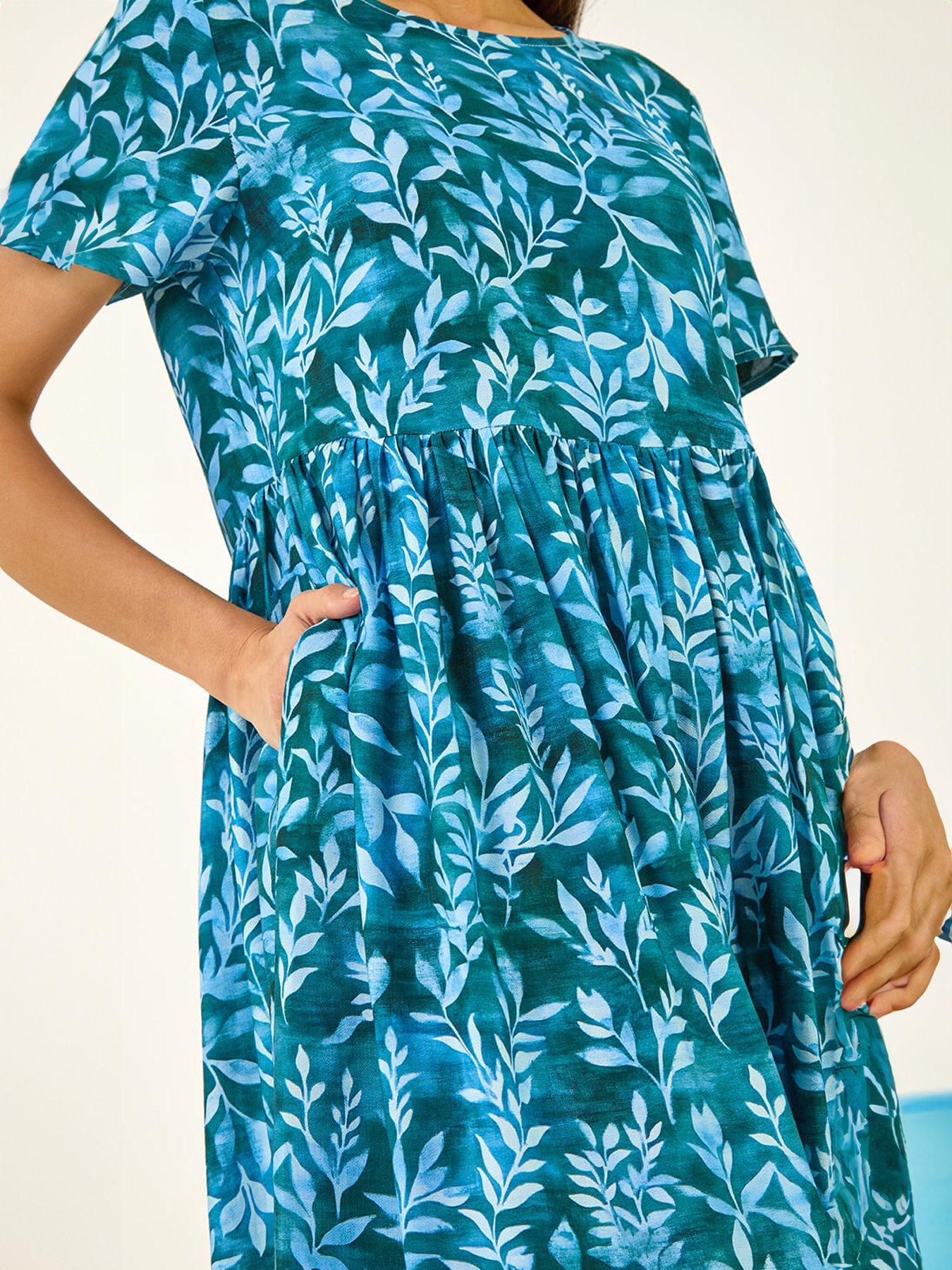 Image 5 of 5 of Roman Leaf Print Smock Midi Dress
