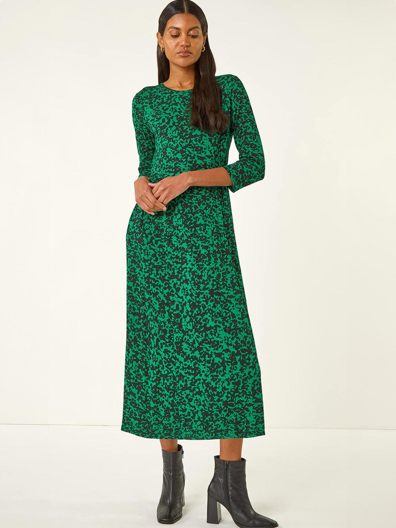Roman Abstract Pocket Midi Dress, Green, Size 12, Women