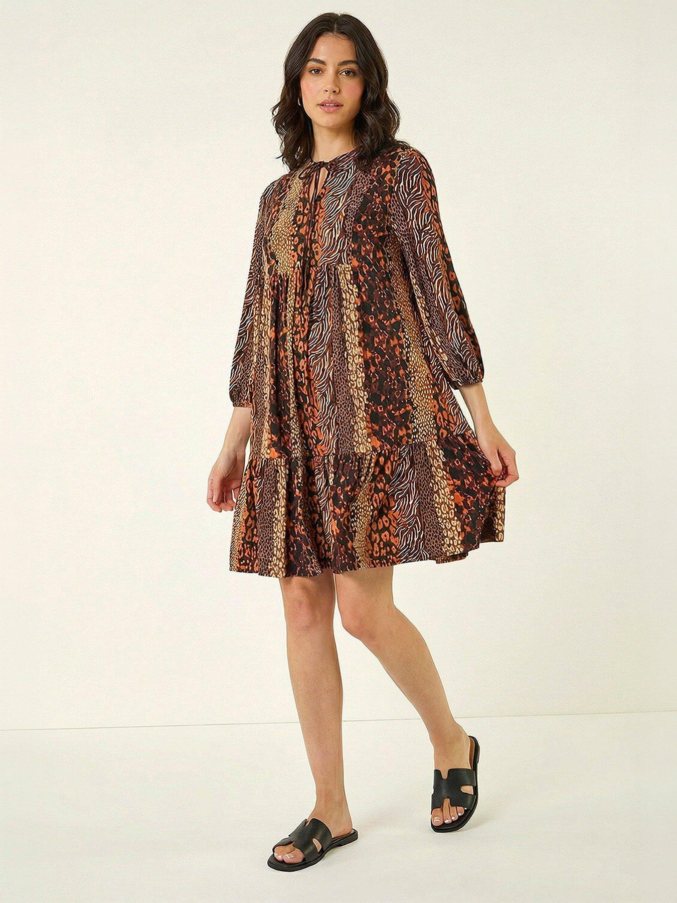 Image 2 of 4 of Roman Abstract Print Smock Stretch Dress