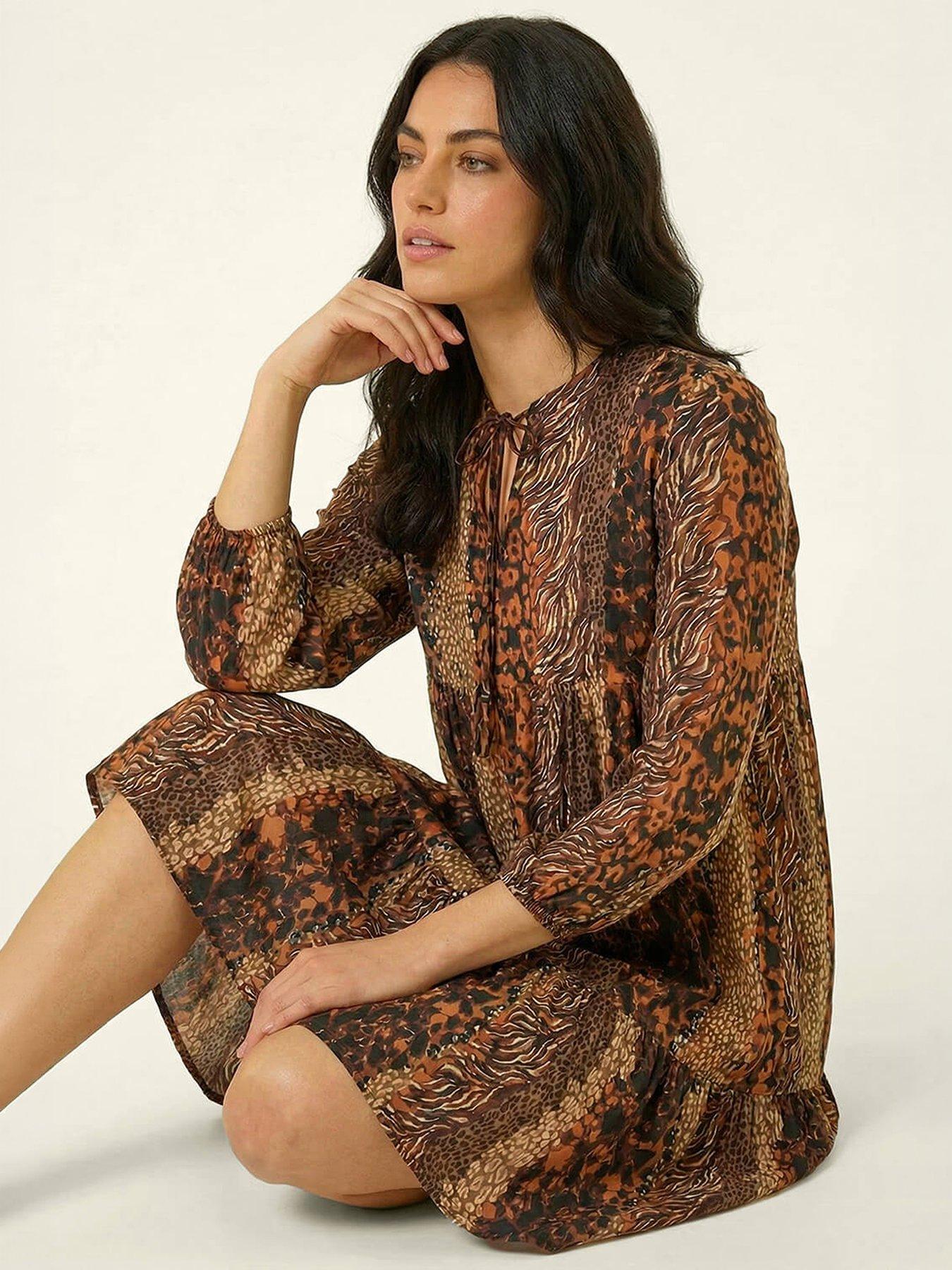 Image 3 of 4 of Roman Abstract Print Smock Stretch Dress