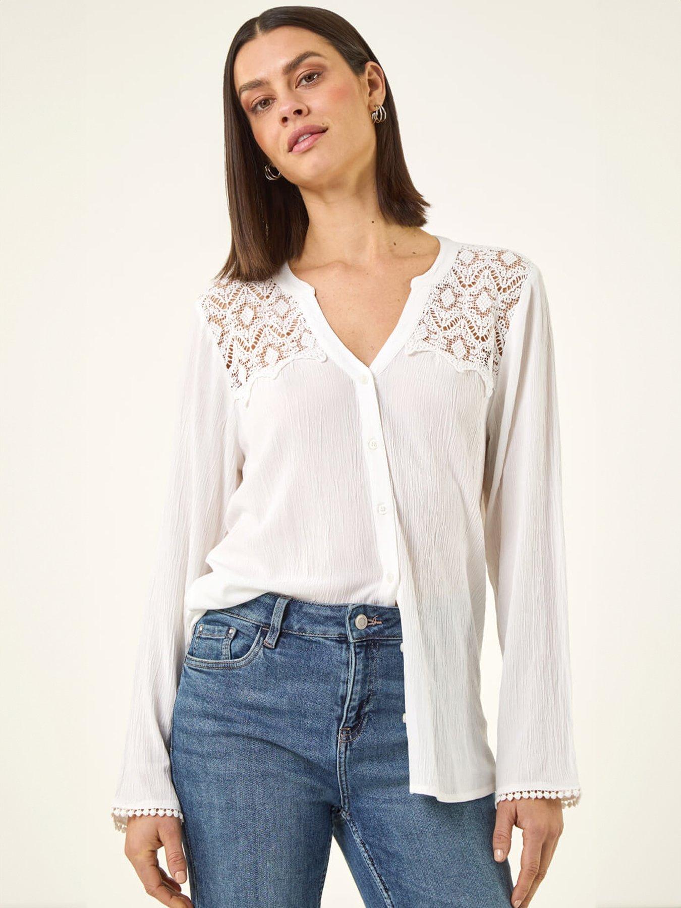 Roman Lace Shoulder V-neck Blouse
