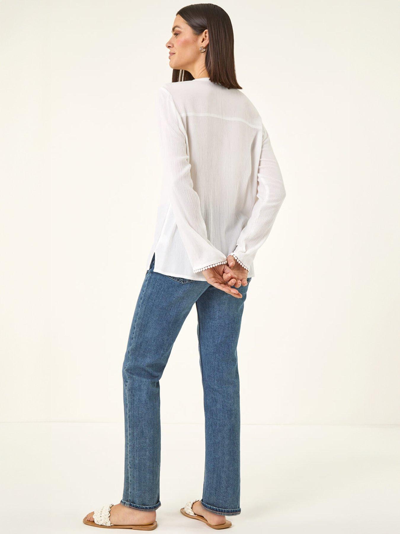 Image 2 of 5 of Roman Lace Shoulder V-neck Blouse