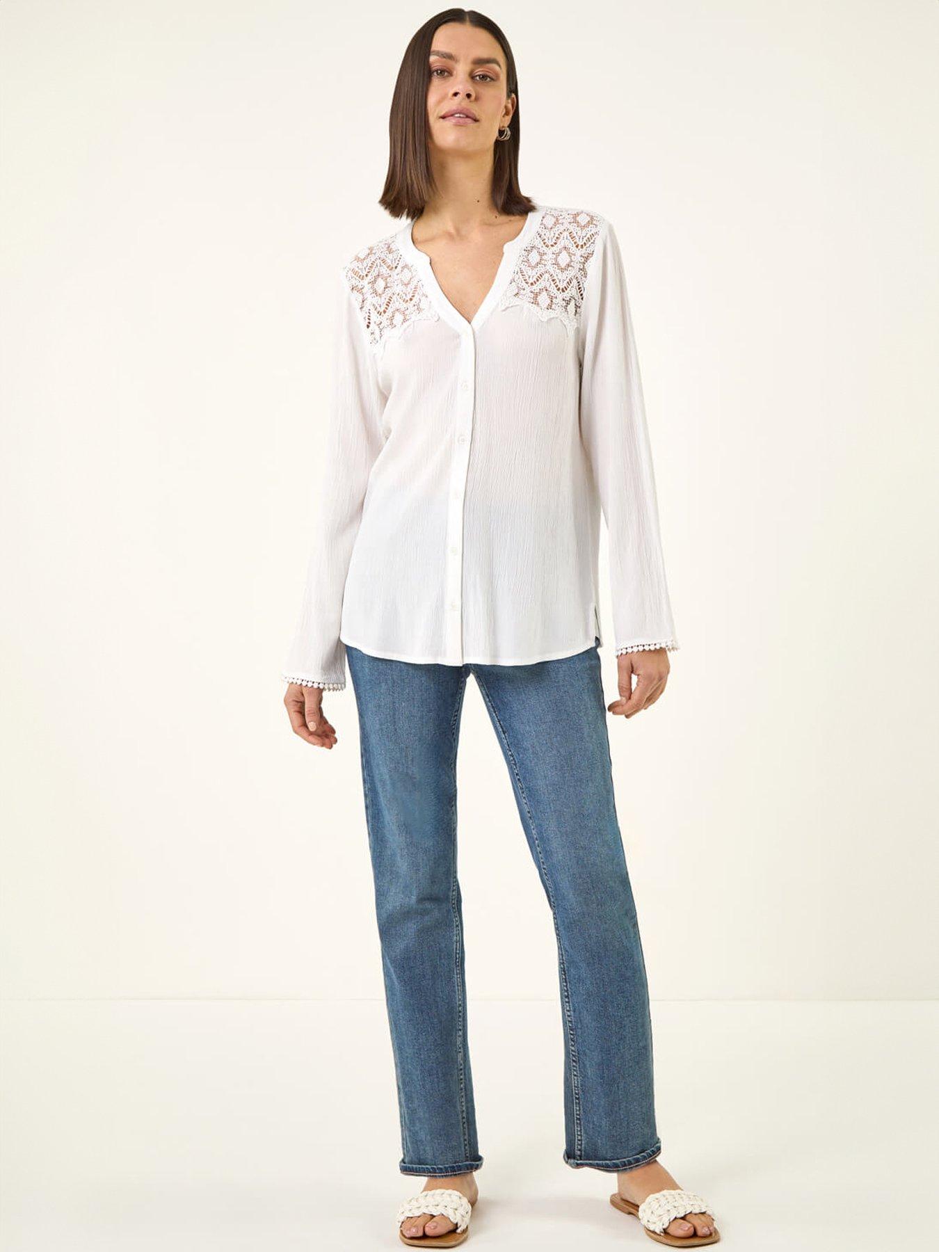 Image 3 of 5 of Roman Lace Shoulder V-neck Blouse