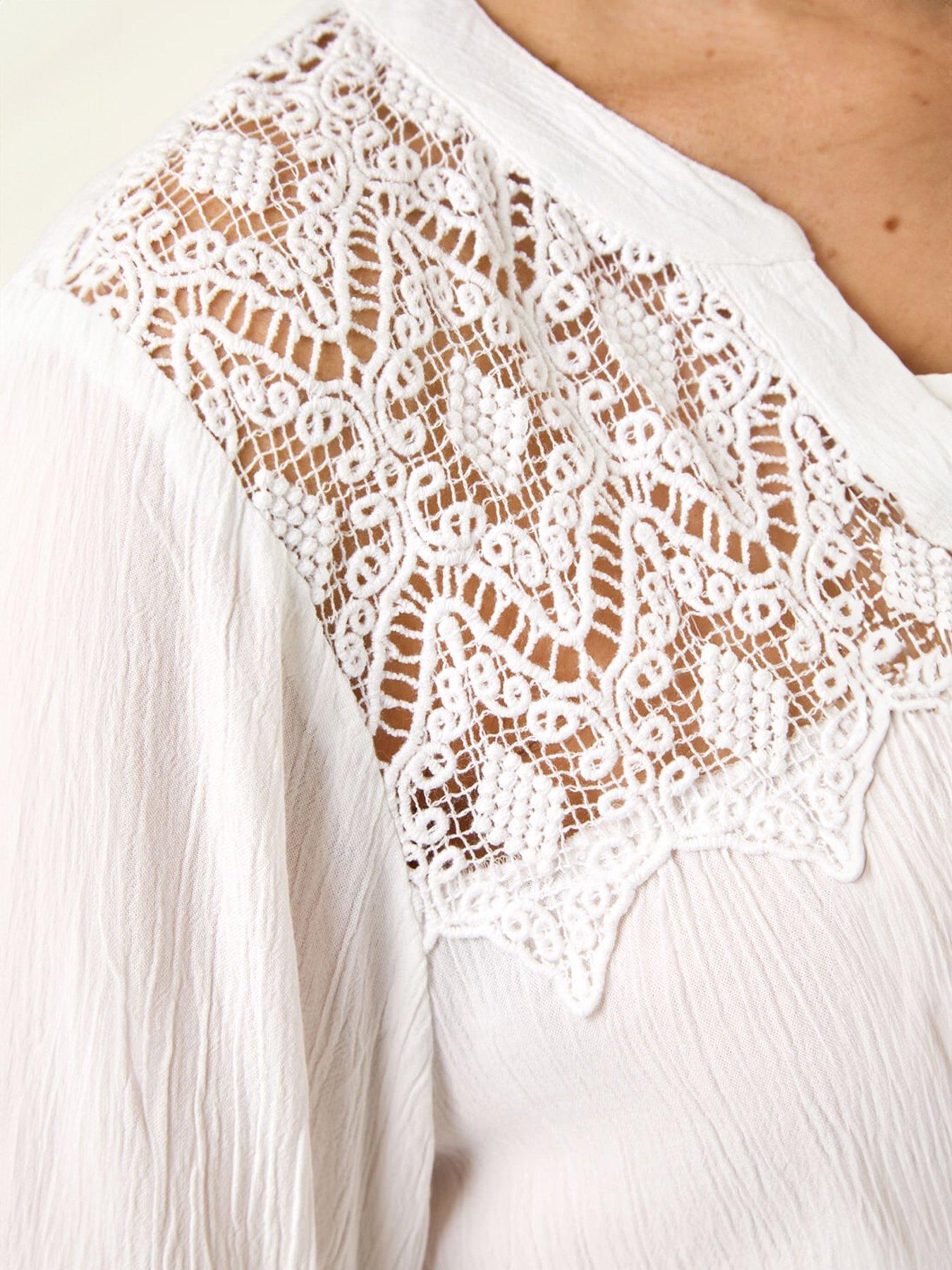 Image 5 of 5 of Roman Lace Shoulder V-neck Blouse