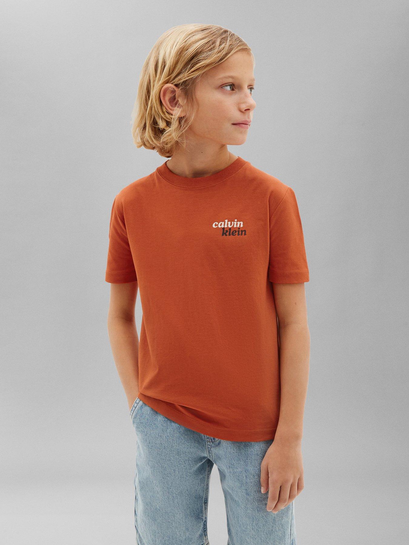 Calvin Klein Jeans Boys Front Back Print Short Sleeve T-Shirt - Orange