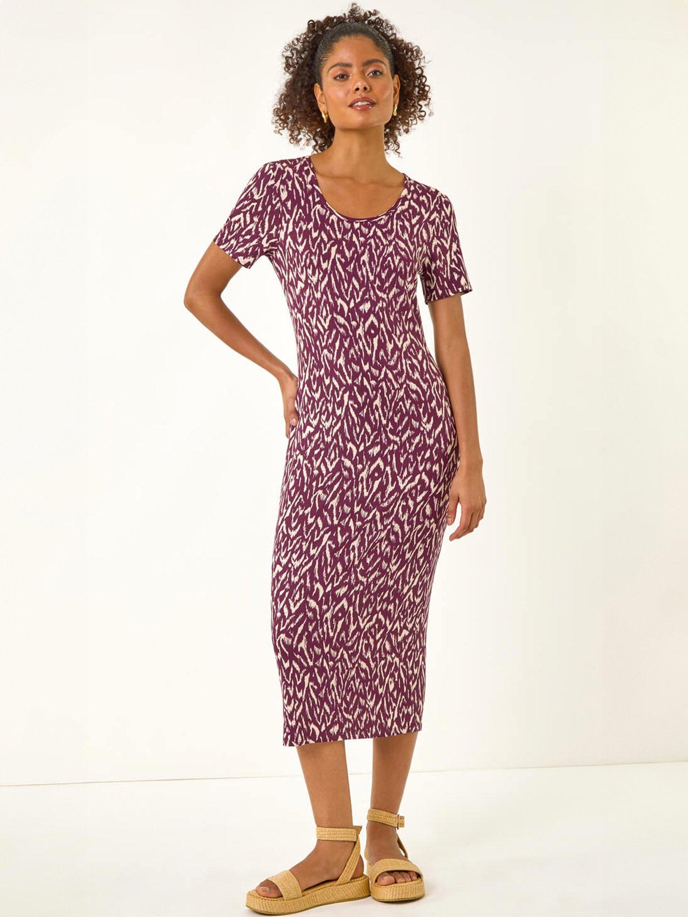 Roman Dusk Abstract Print Stretch Midi Dress