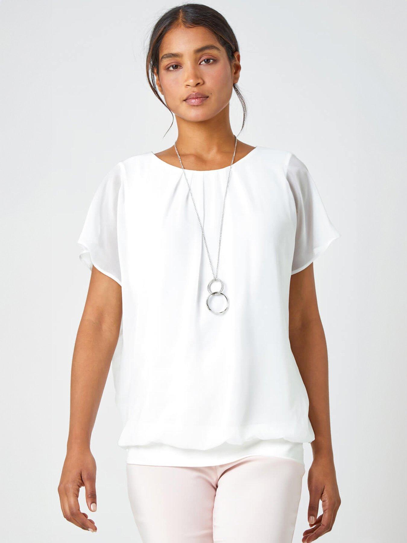Roman Chiffon Jersey Blouson Top With Necklace