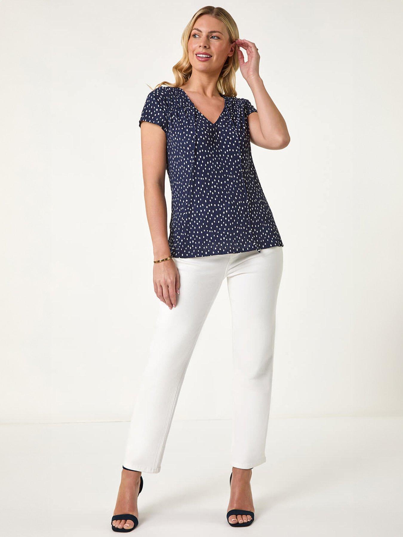 Image 3 of 5 of Roman Petite Spot Print Crinkle V-neck Top