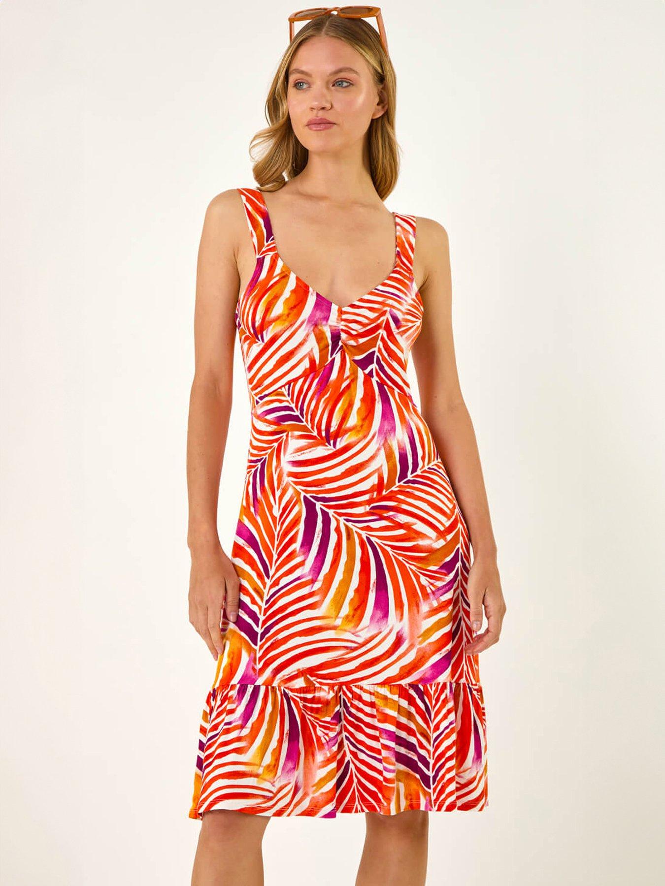 Roman Abstract Print V-neck Frill Dress