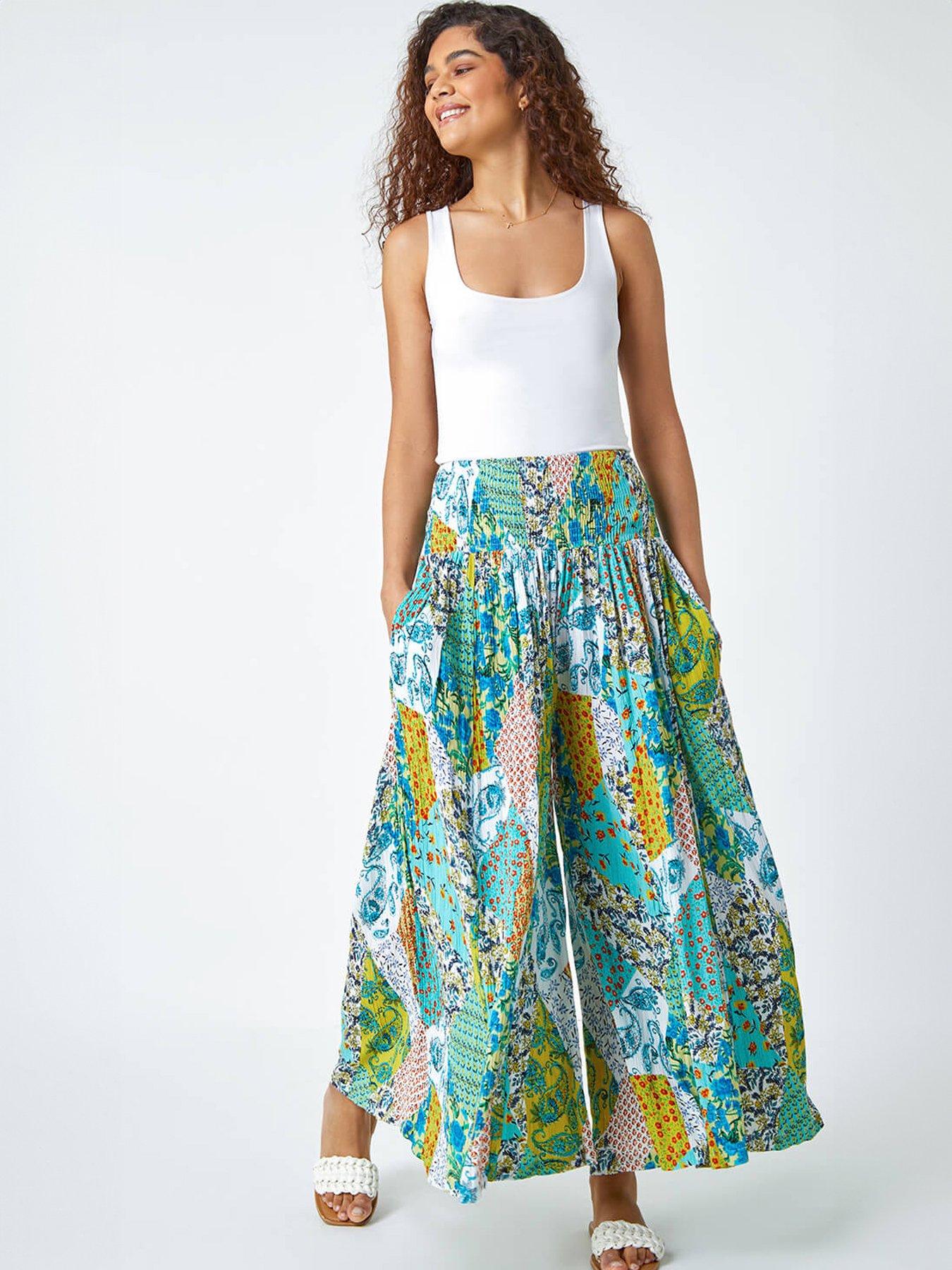 Image 3 of 5 of Roman Paisley Elasticated Stretch Palazzo Trousers