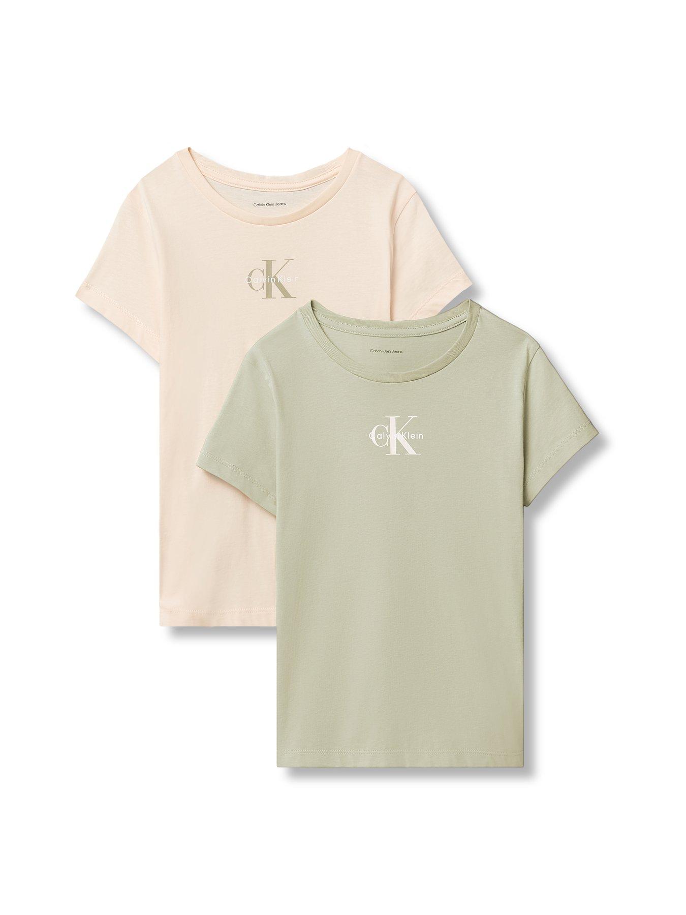 Image 1 of 5 of Calvin Klein Jeans Girls 2-Pack Slim Monologo Short Sleeve T-Shirts - Multi