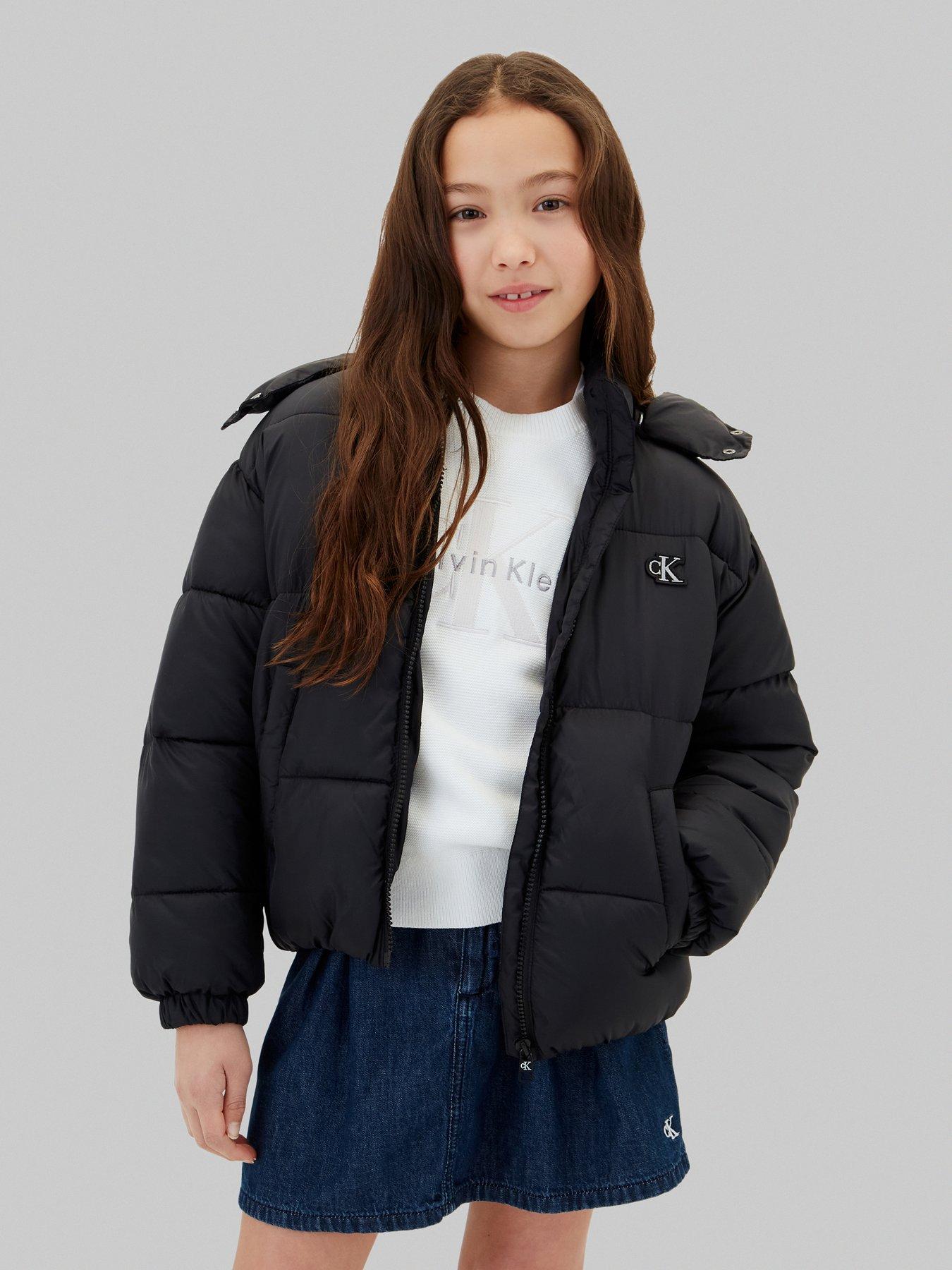 Calvin Klein Jeans Girls Mini Me Ck Short Padded Jacket, Black, Size 14 Years