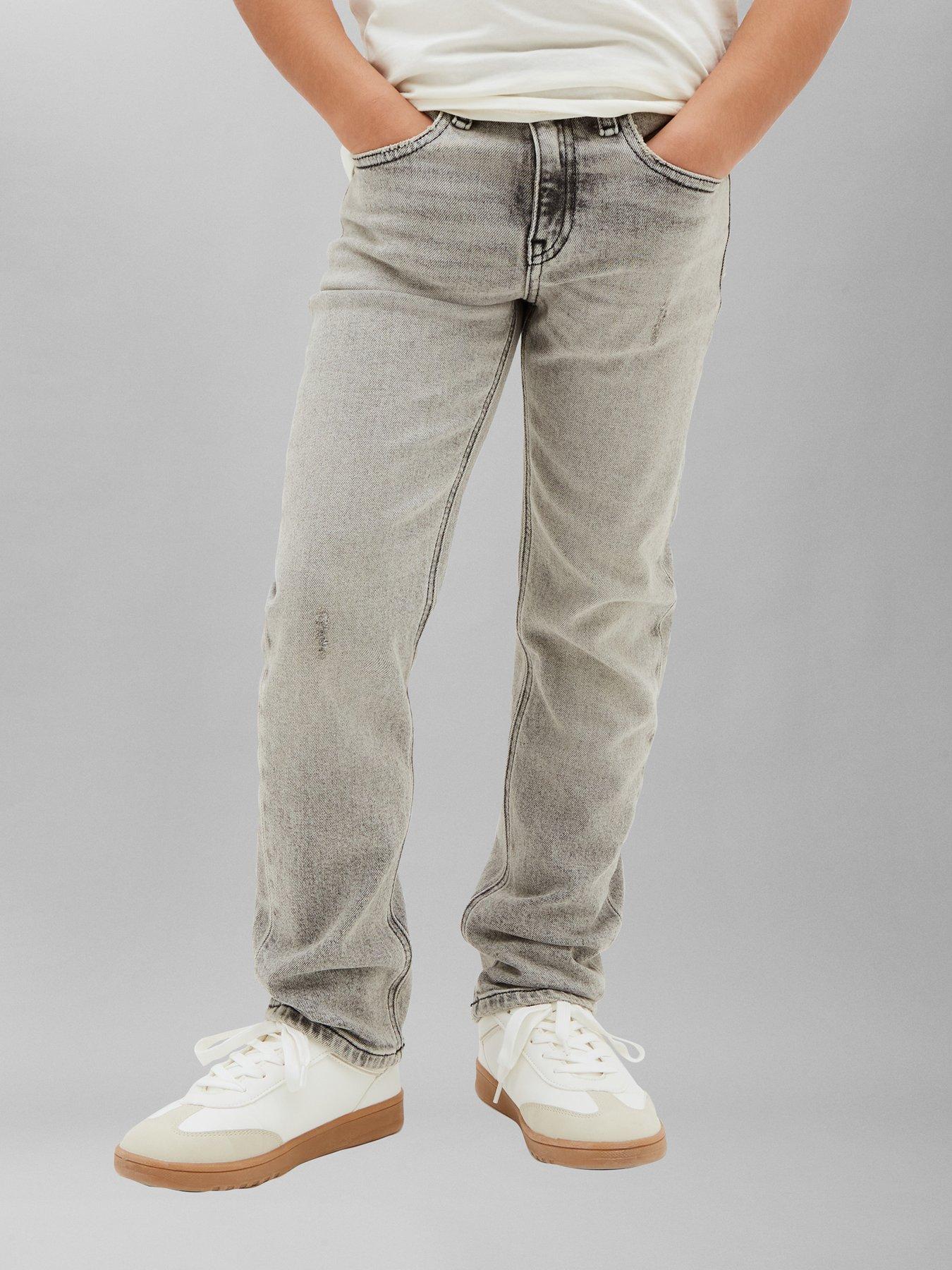Calvin Klein Jeans Boys Regular Straight Jeans, Grey, Size Age: 12 Years