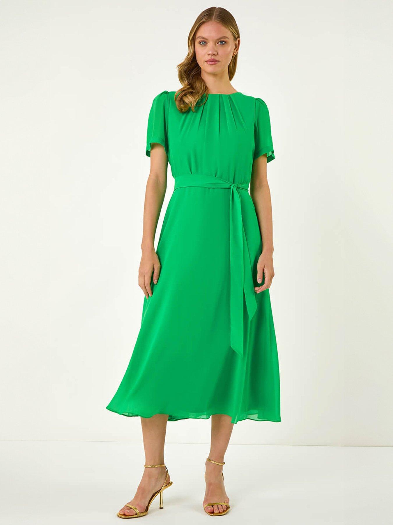 Roman Pleated Chiffon Midi Dress