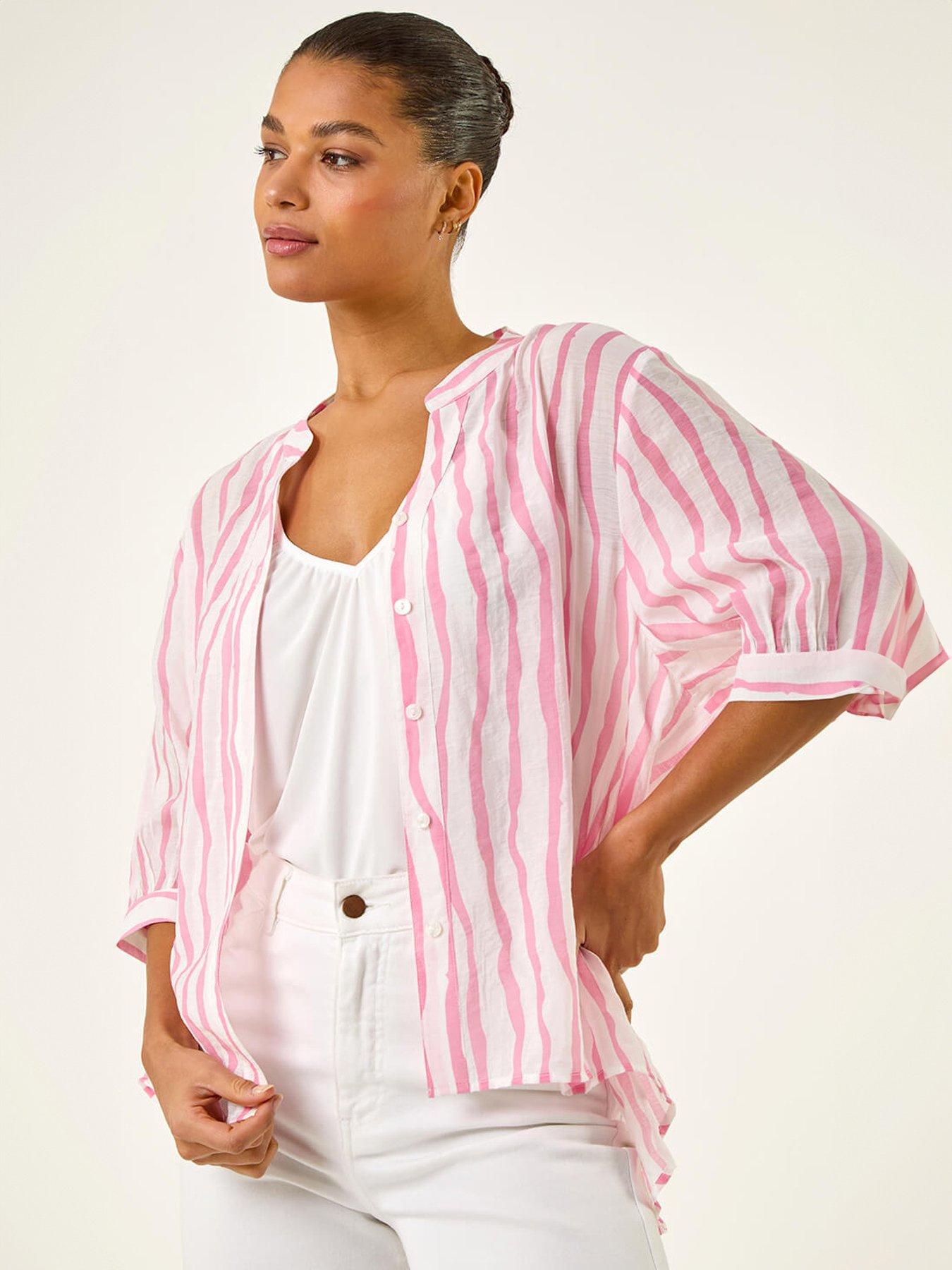 Roman Stripe Print V-neck Blouse