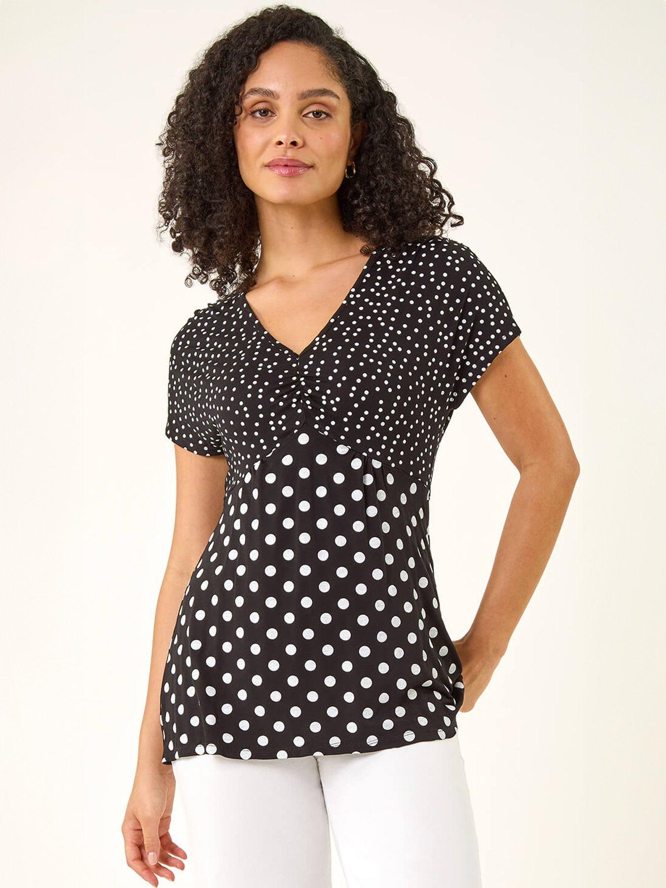 Image 1 of 5 of Roman Contrast Polka Dot Gathered Top